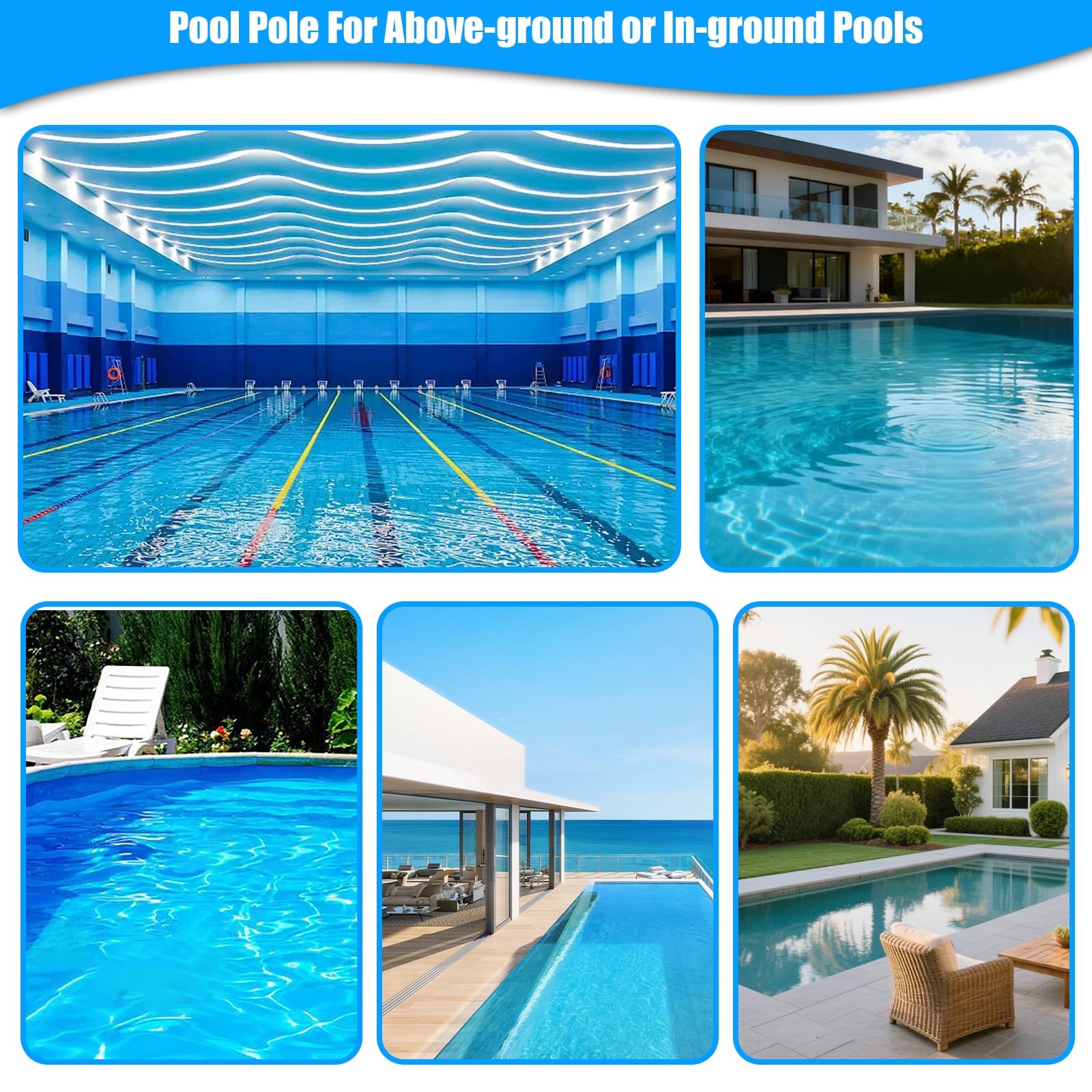 Upgraded Pool Pole 16.5 Foot Telescopic Swimming Pool Poles,Adjustable Telesc…