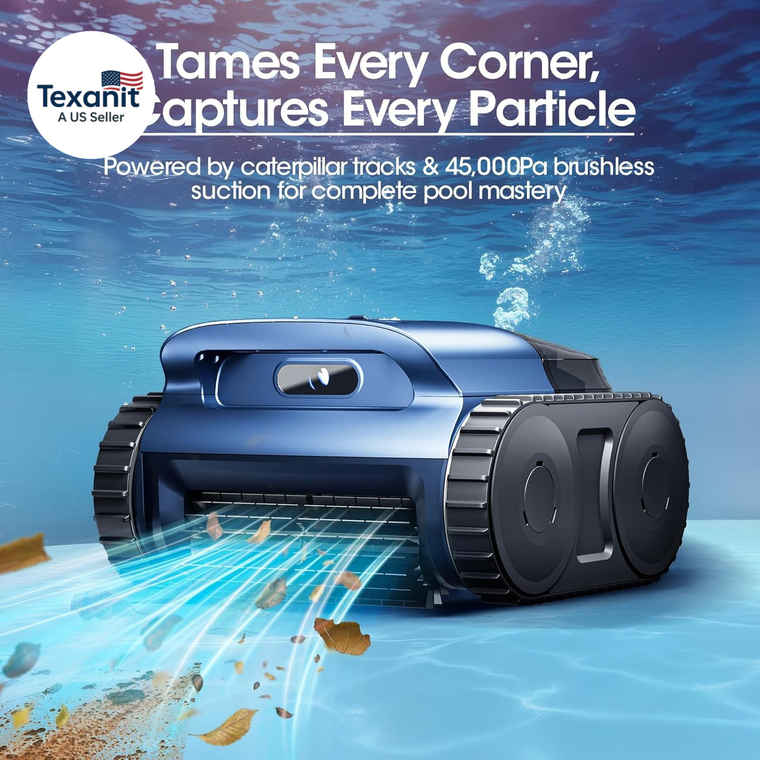 RERIOU Cordless Robotic Pool Vacuum, Pool Cleaner with Track Drive, Sonar Naviga