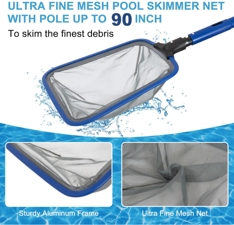 Kit Limpieza Piscina Red Skimmer Cepillo 14.5&Prime; con Poste Aluminio Pool Tool