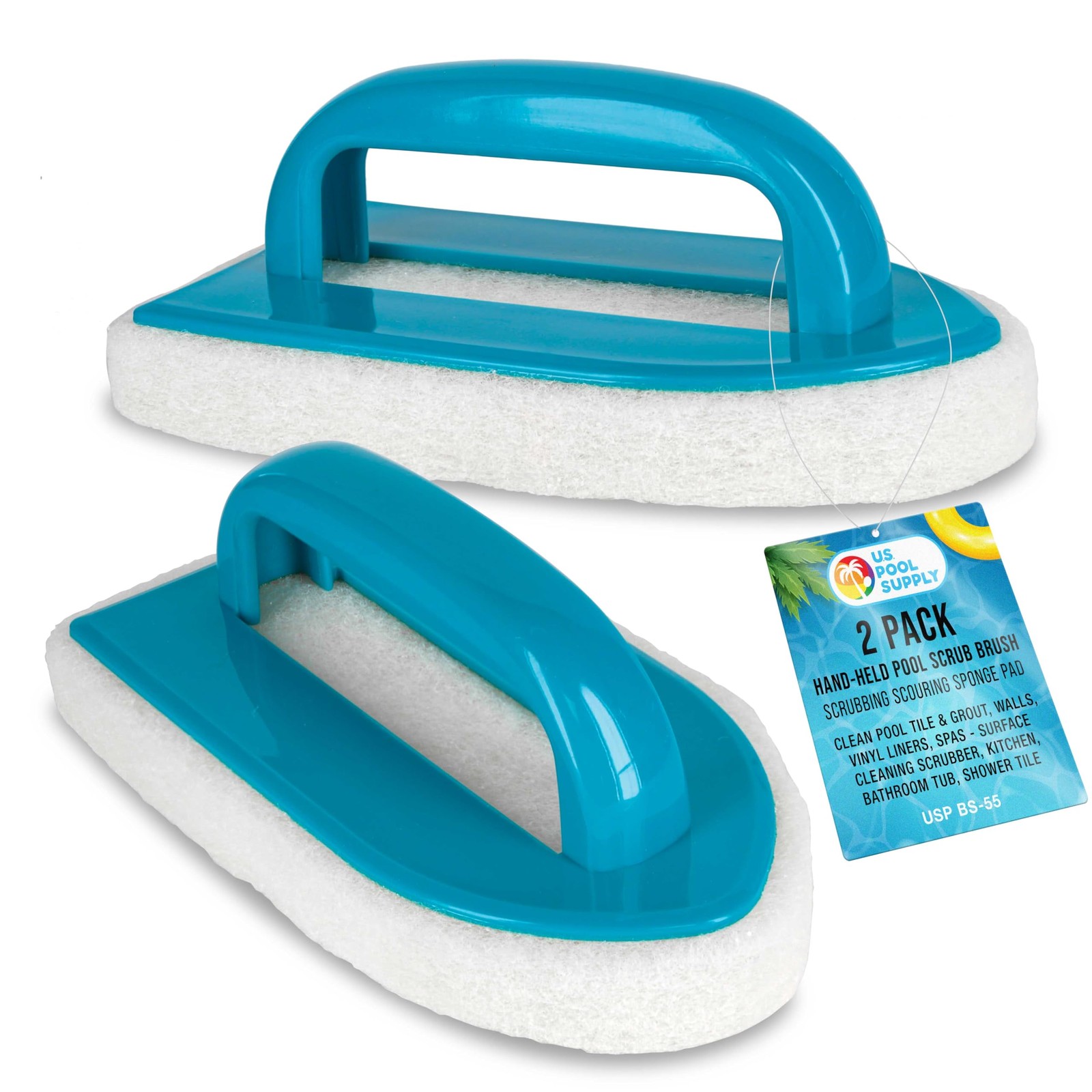 U.S. Pool Supply Hand-Held Scrub Brush, 2 Pack – Surface 3×7, Blue