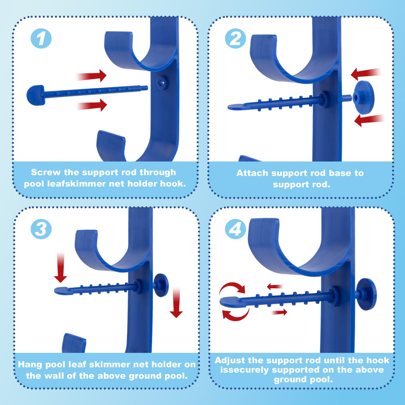 Adjustable 3Hook Pool Pole Hanger for Skimmer, Brush & Hose 2Pack