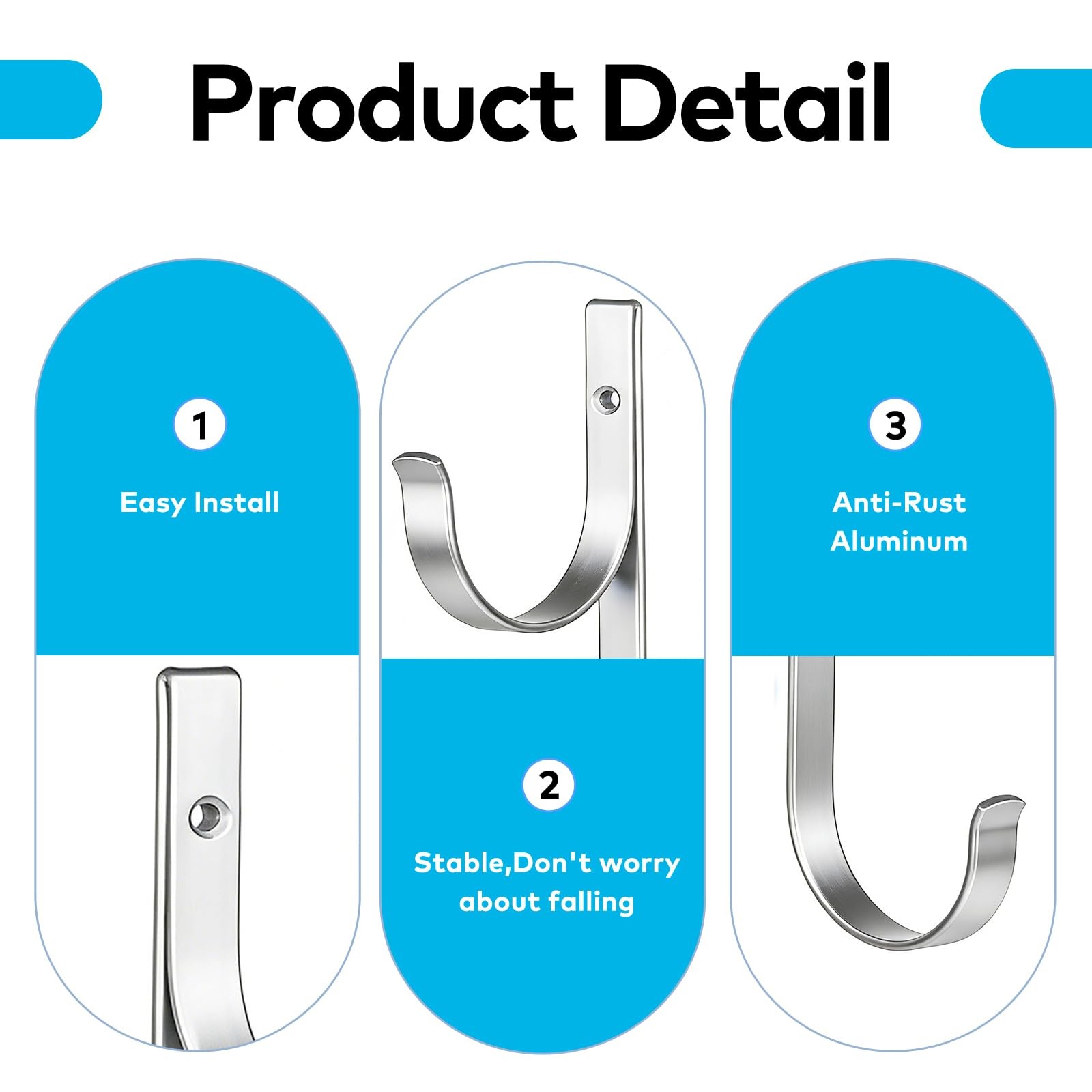 Pool Pole Hanger,4 Pcs Silver Aluminum Pool Hooks for Poles,Rakes,Skimmers,Ne…