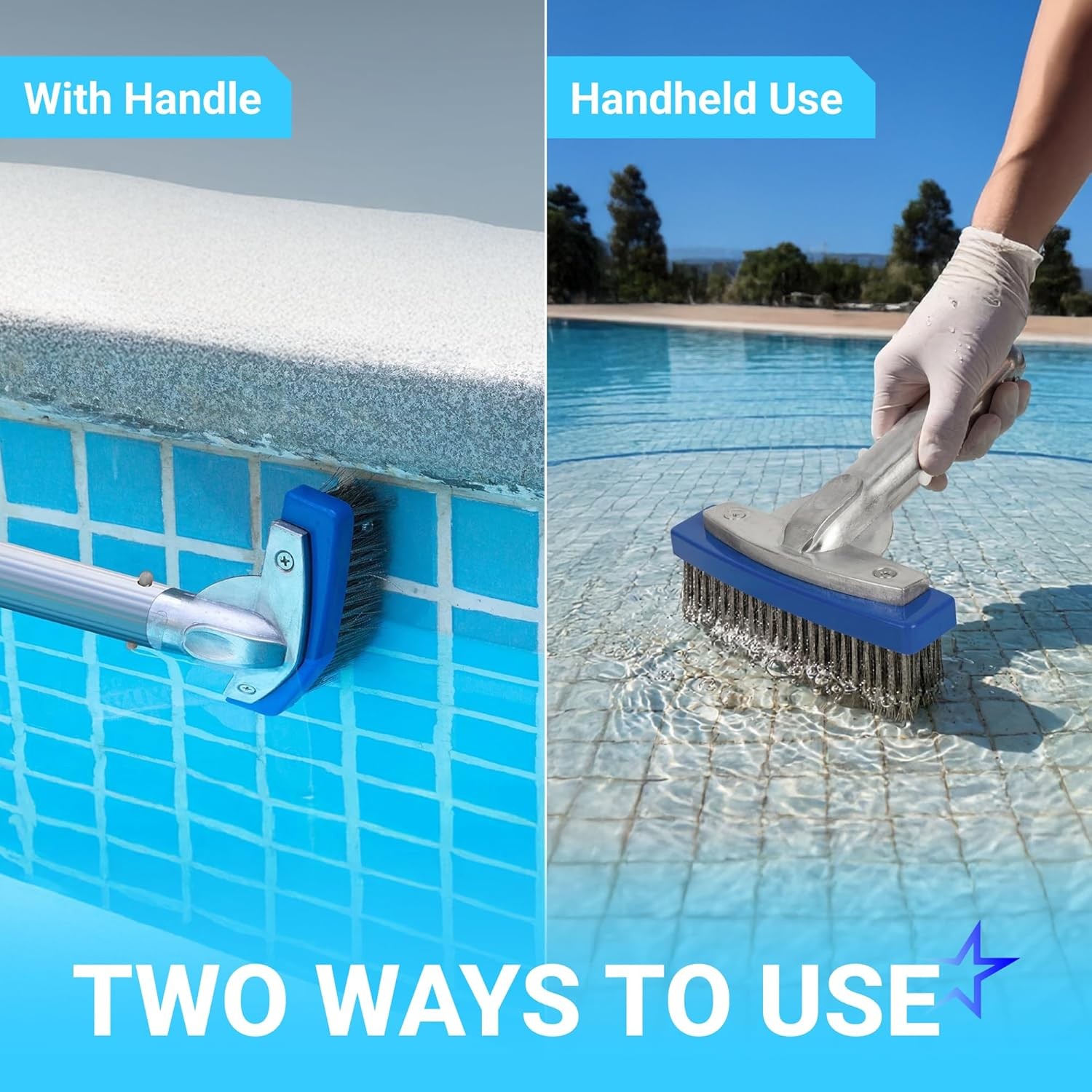 Heavy Duty 5In Swimming Pool Brush with Stainless Steel Bristle Wire
