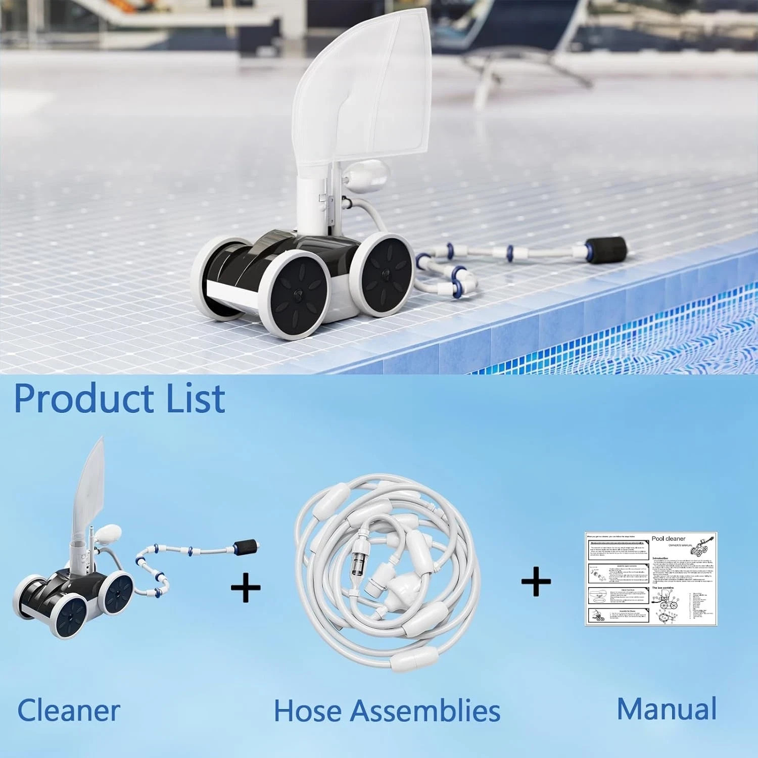 Amptyhub 4-Wheel Professional Pressure Side Sweeper Pool Cleaner