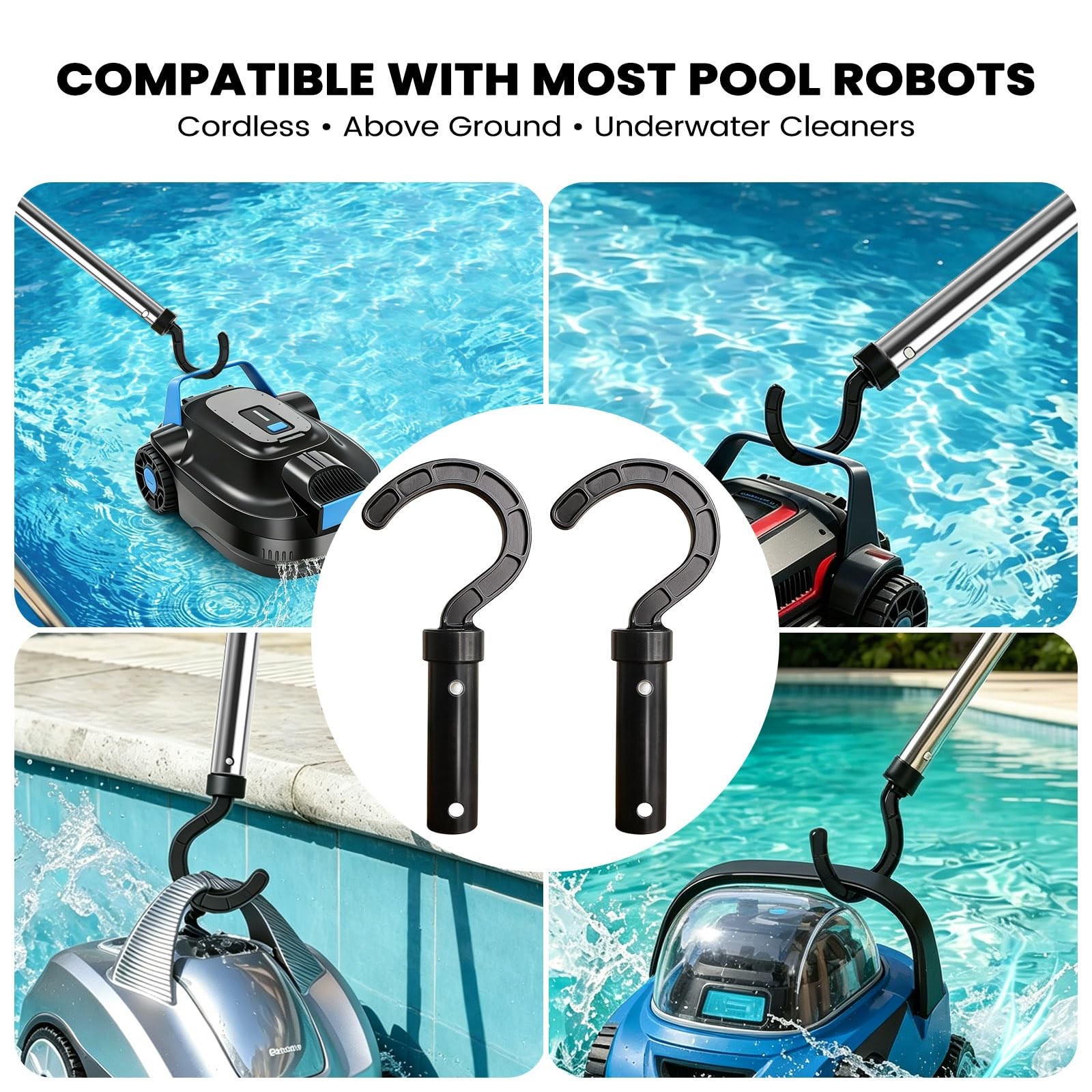 Pool Hooks for Poles, 2 Pack Pool Hook for Robotic Pool Cleaner, Universal Po…