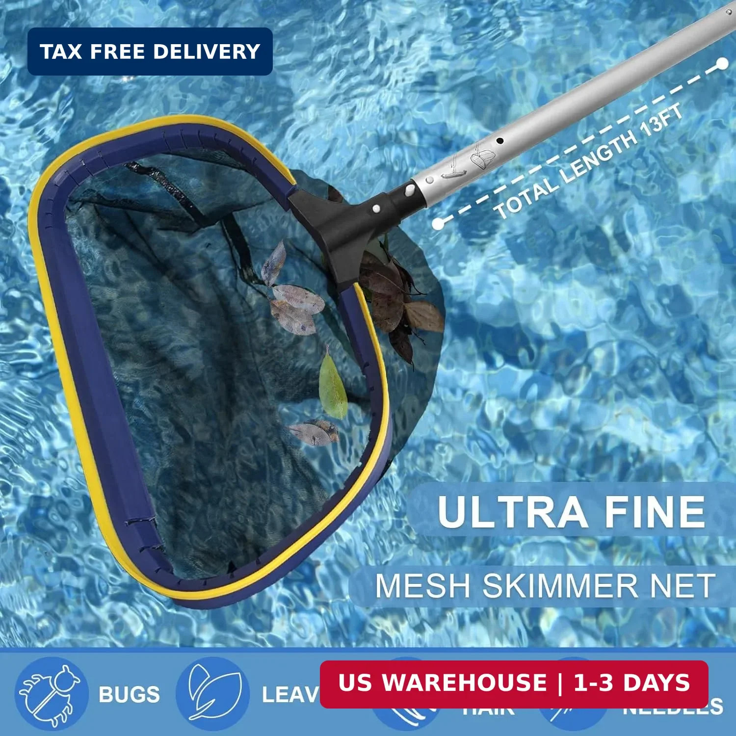 Poolvio 5-in-1 Pool Cleaning Kit – Includes Semi-Deep Skimmer Net, Aluminum Leaf
