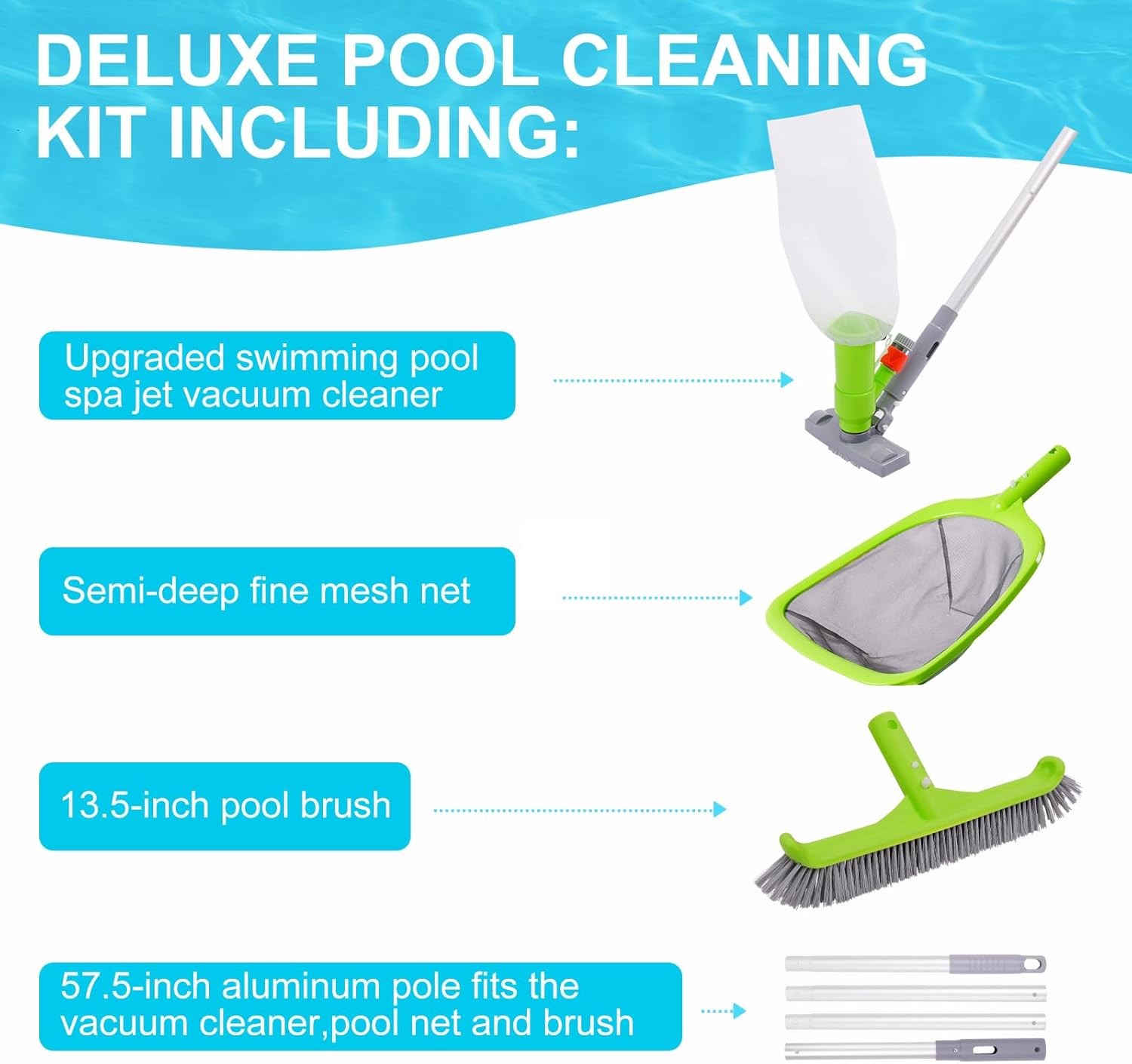 Pool Vacuum Kit Brush Net Hose Adapter Pole Skimmer Cleaner Above Ground Spa