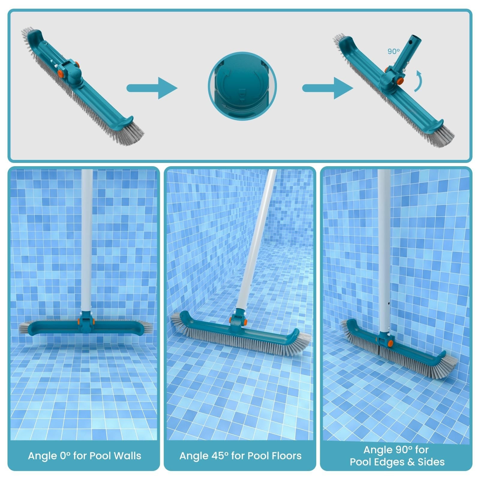 Economy Pool Cleaning Kit – Fine Mesh Rake, Leaf Skimmer & Rotatable Brush Head