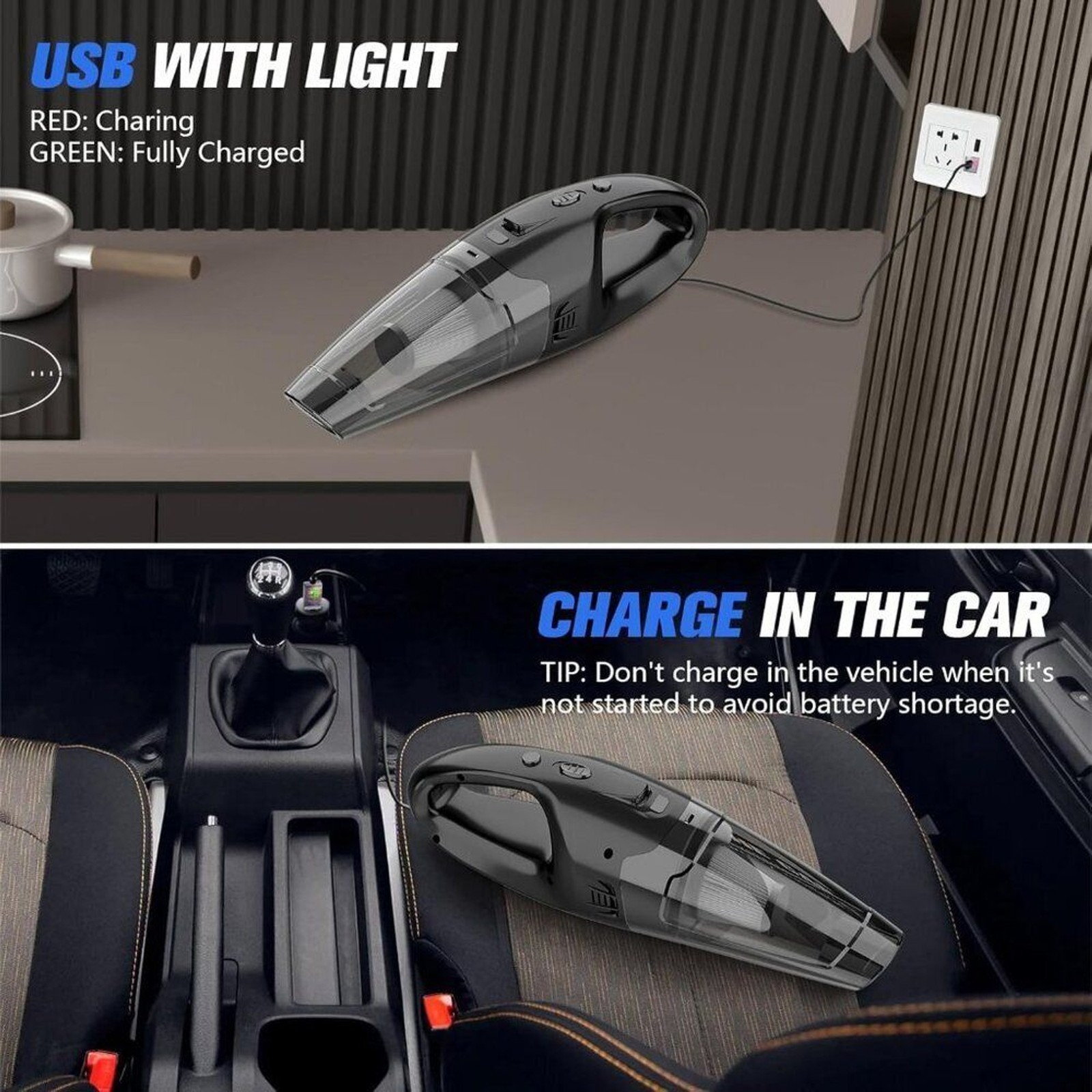 Handheld Vacuum Cordless Rechargeable, LED Light, 1.65 Pounds Car Vacuums