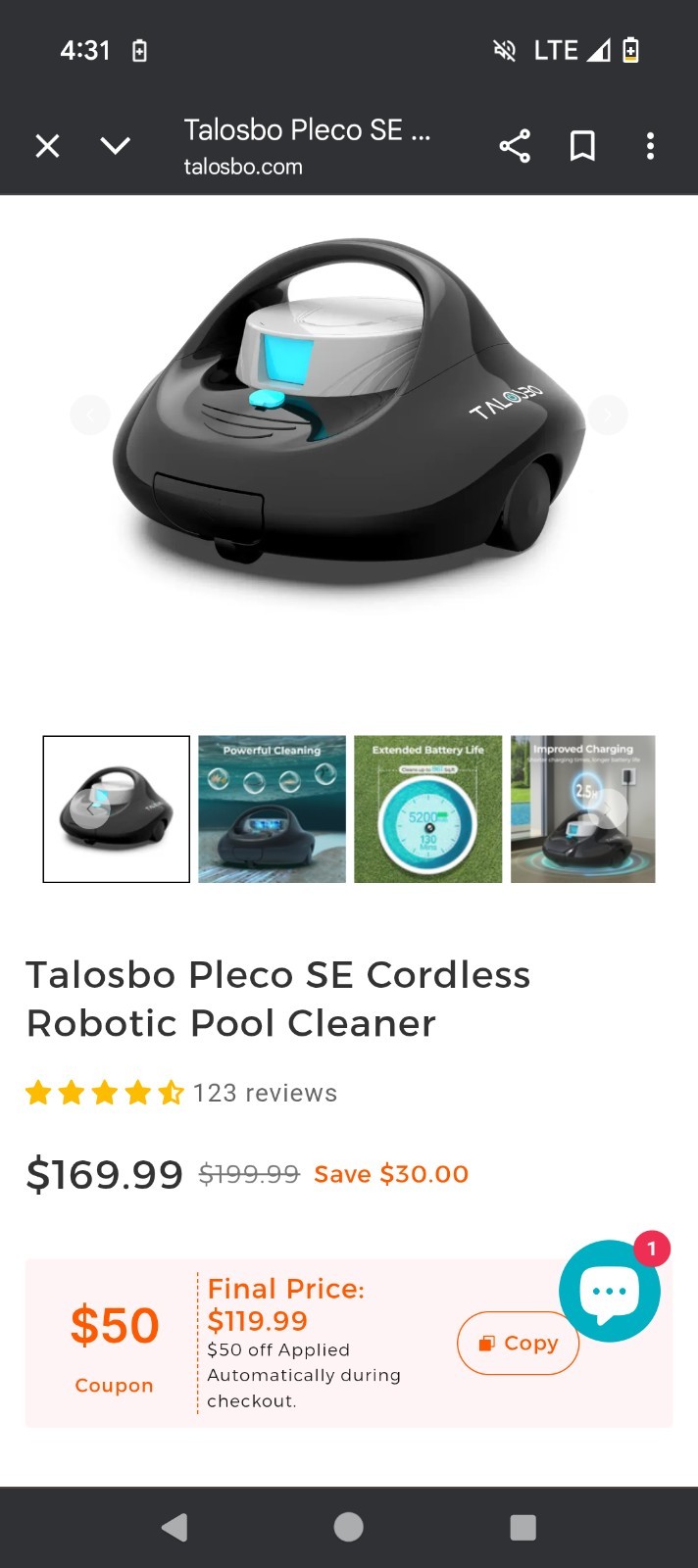 TALOSBO Pleco Se Cordless Pool Vacuum Cleaner Brand New – Sealed