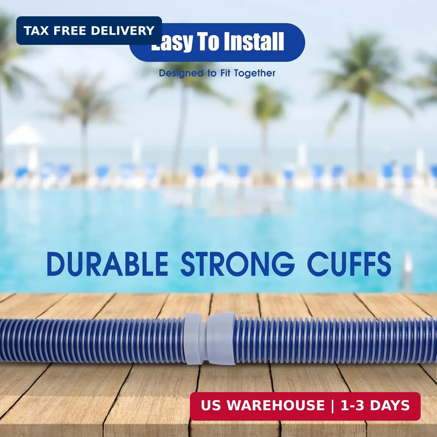 POOLWHALE Professional Swimming Pool Vacuum Cleaner Hose -1.5&Prime; 8 Piece Hoses, Pe