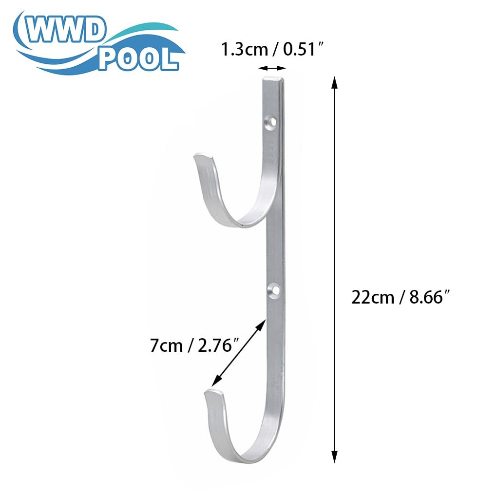 Aluminum Pool Pole Hanger Set with 2 Hooks for Rakes, Nets, and Brushes