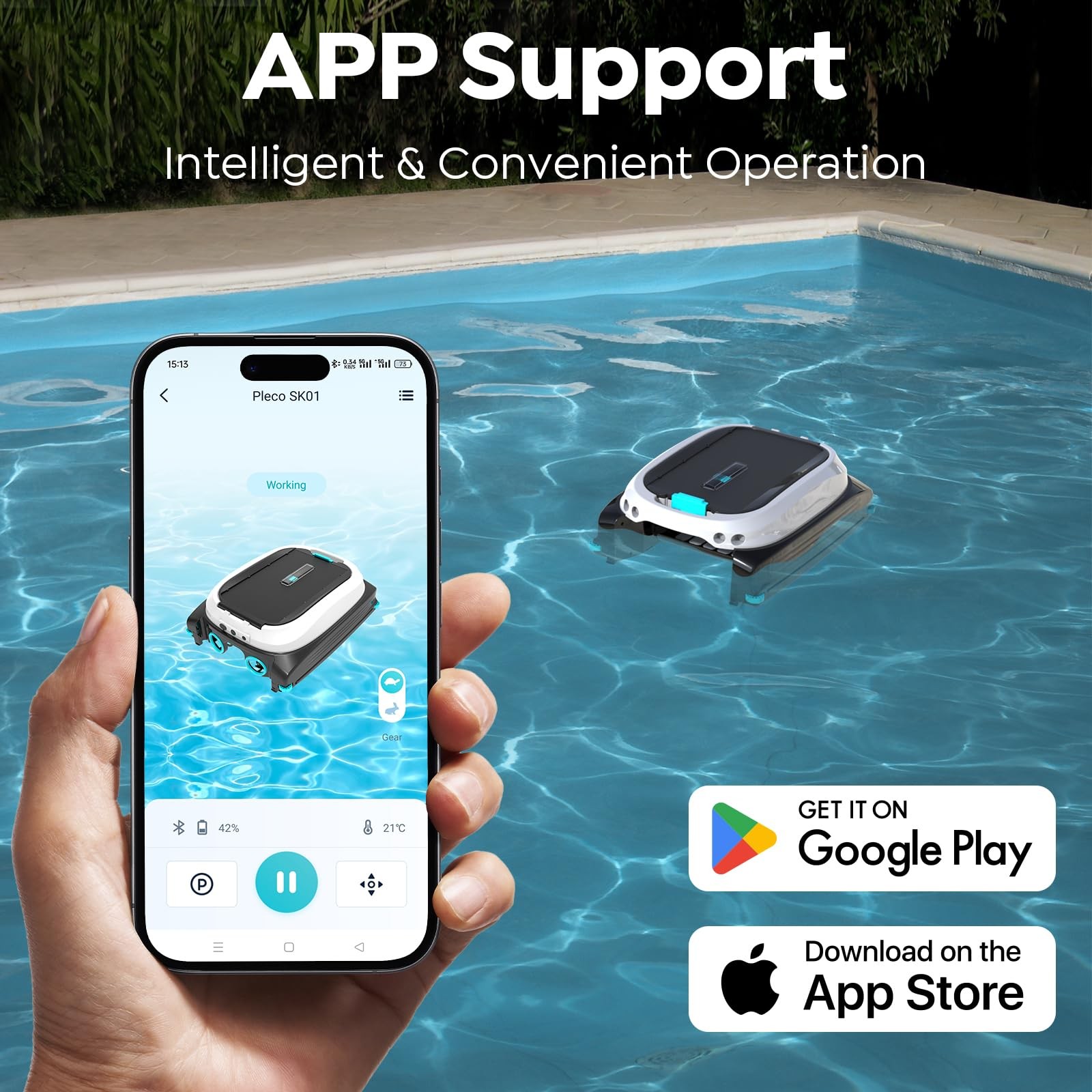 Pleco SK01 Solar Powered Pool Skimmer Robot with APP, Auto Surface Cleaning, …