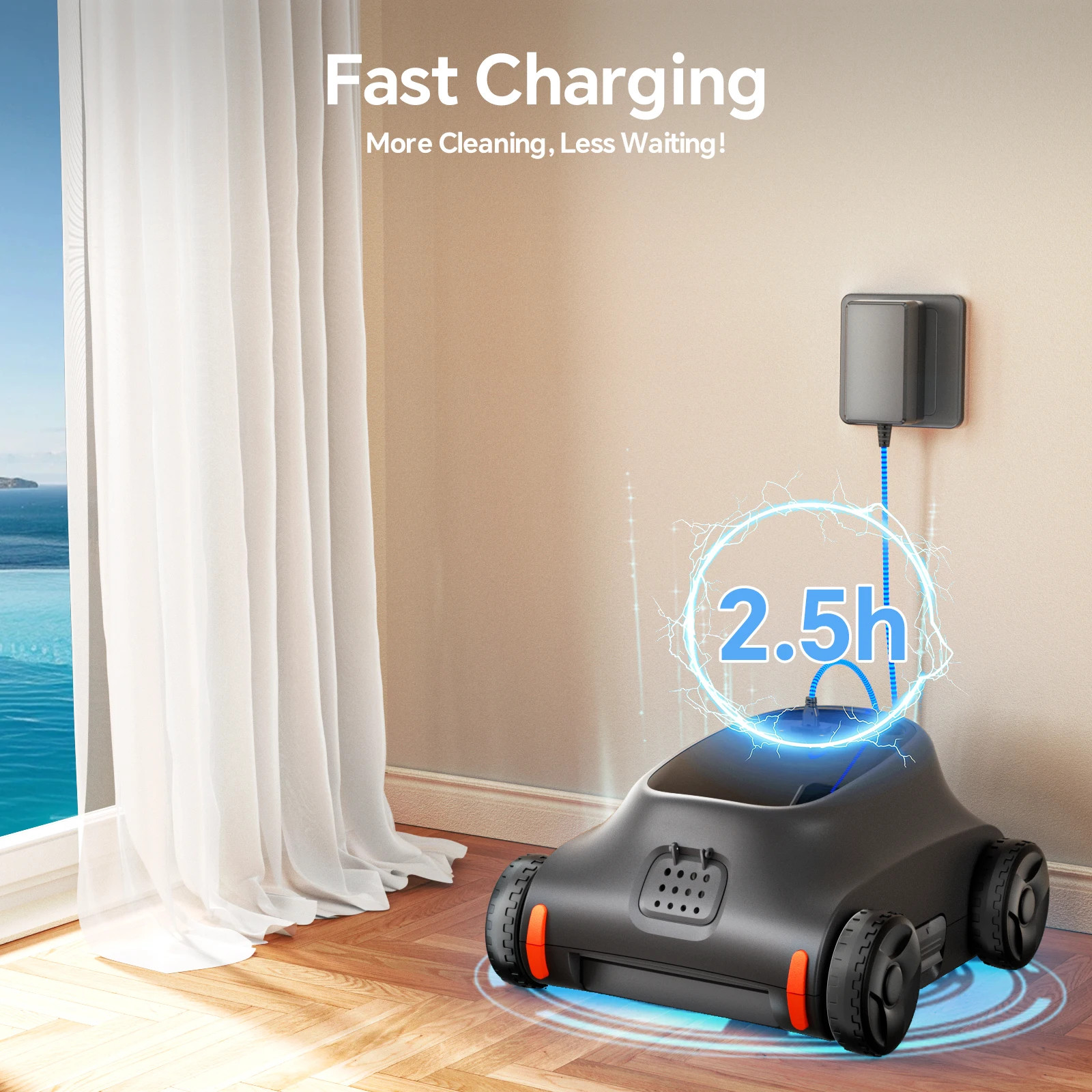 SAT 10 Cordless Robotic Pool Cleaner/Vacuum, 180 Mins Runtime, Up to 2000 Sq.ft