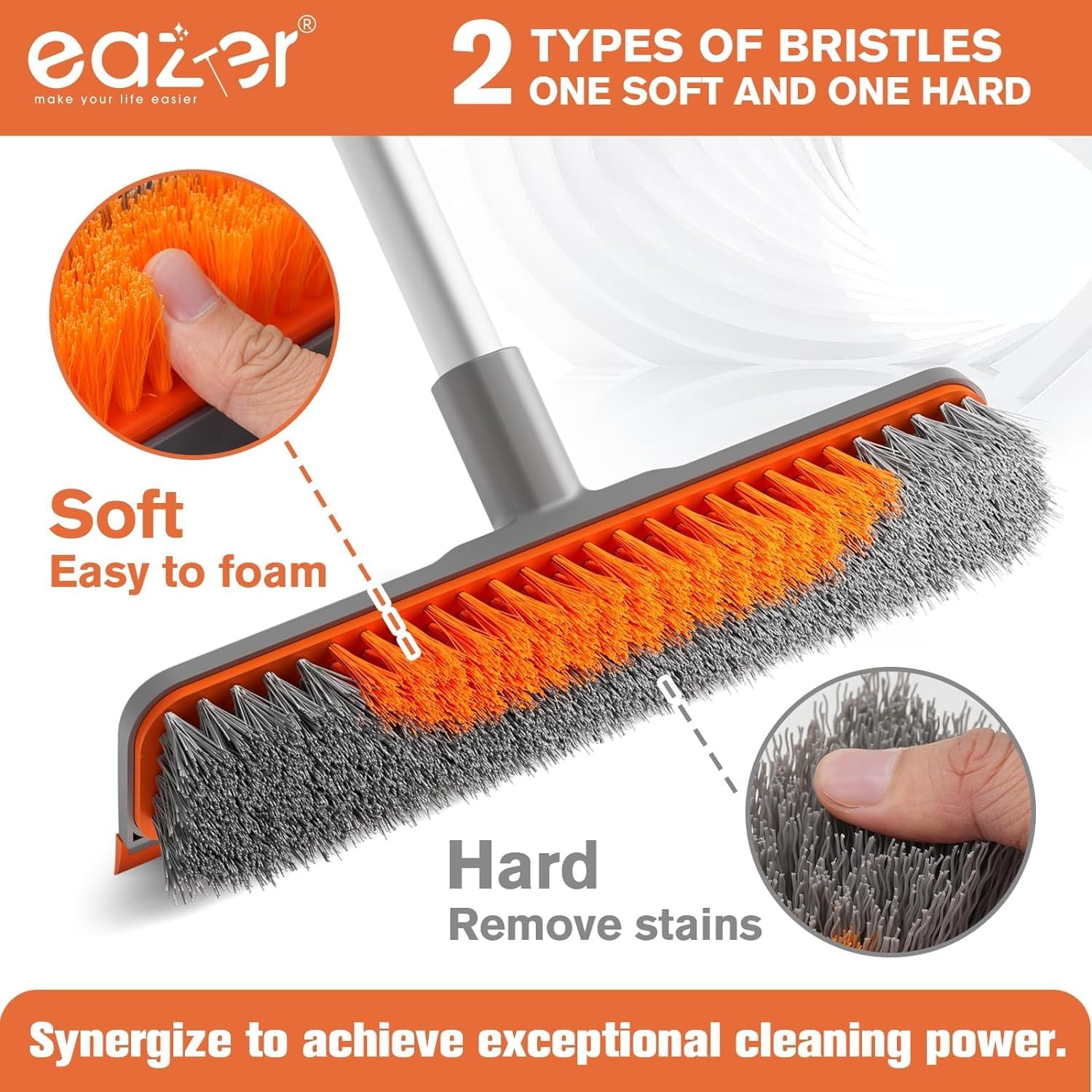 2-in-1 Floor Scrub Brush with Long Handle, Soft/Hard Bristle Concrete Deck Br…