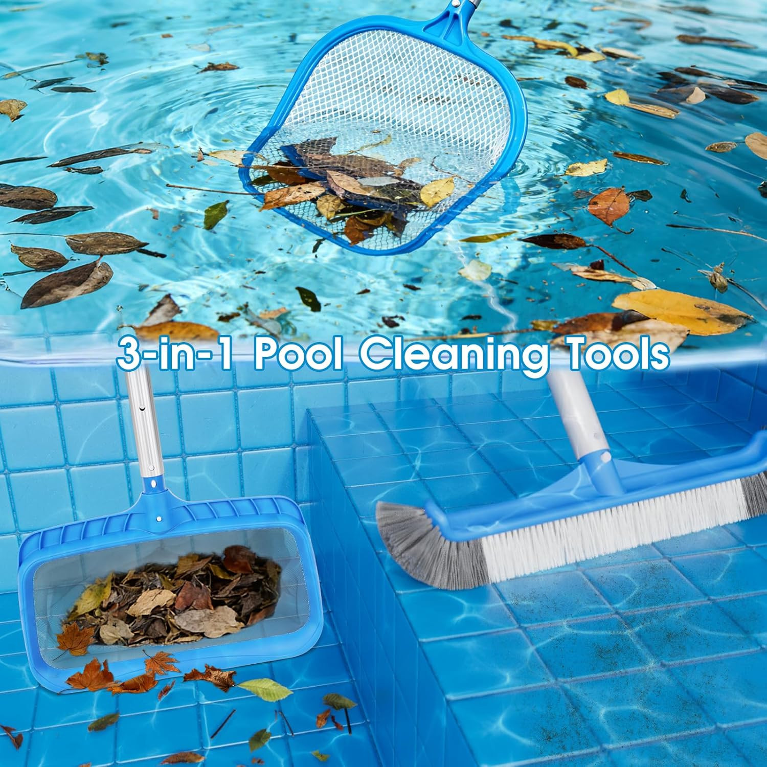 3-In-1 Pool Cleaning Kit – 18 » Net, Brush & Ultra Fine Skimmer