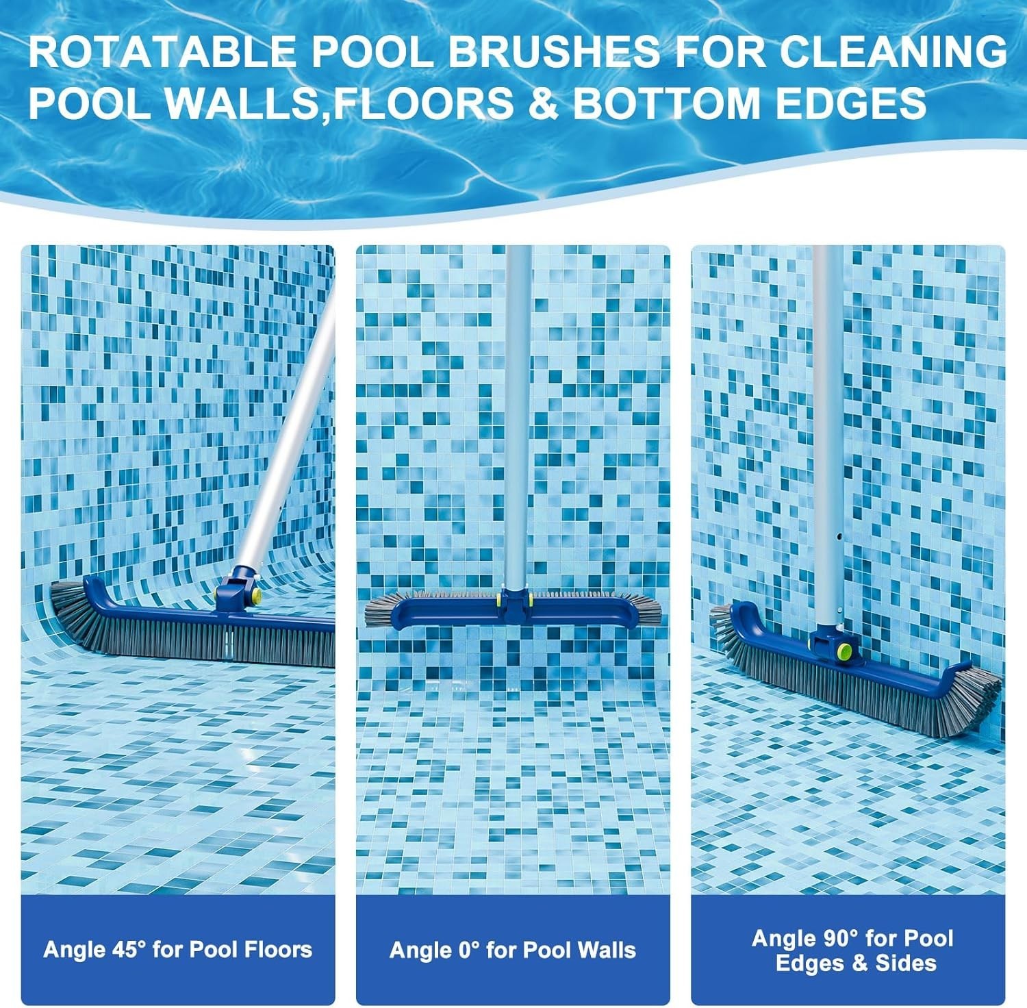 Heavy-Duty 17.5&Prime; Pool Brush with Rotatable Handle for Inground & Vinyl Pools