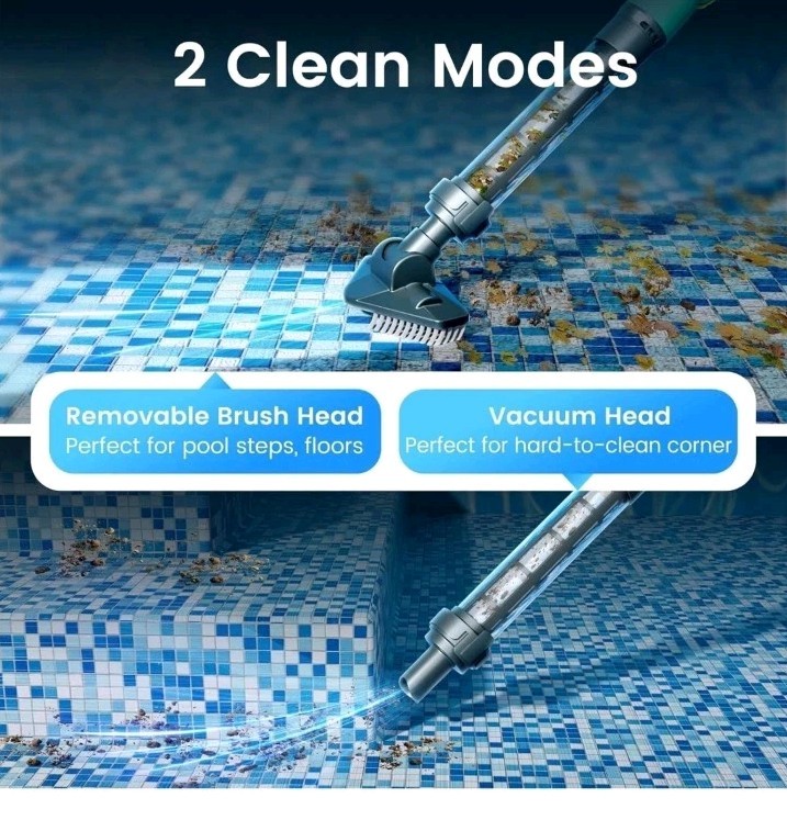 Cordless Pool Vacuum Cleaner, Rechargeable Handheld Vacuum for Above Ground Pool