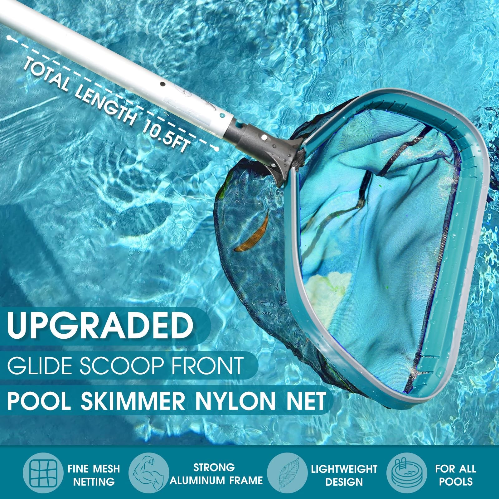 Poolwhale Swimming Pool Cleaning Kit – Aluminum Frame Skimmer Net 10Ft