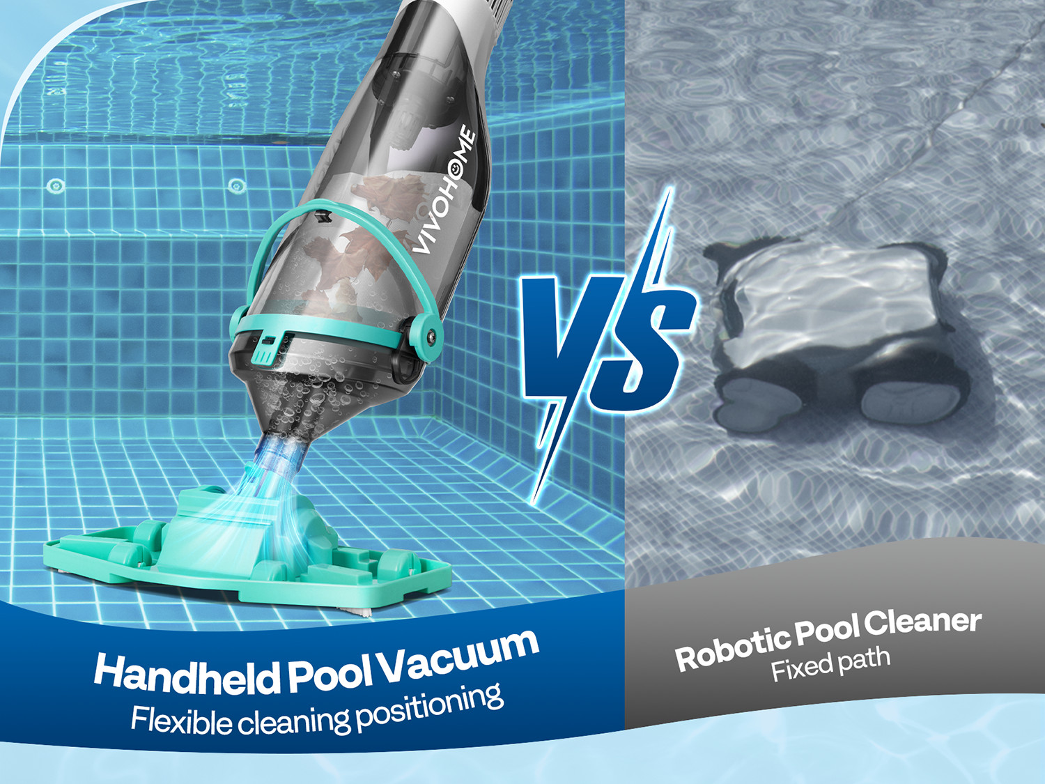 Cordless Rechargeable Pool Vacuum Handheld Cleaner w/ Telescopic Pole 60min IPX8
