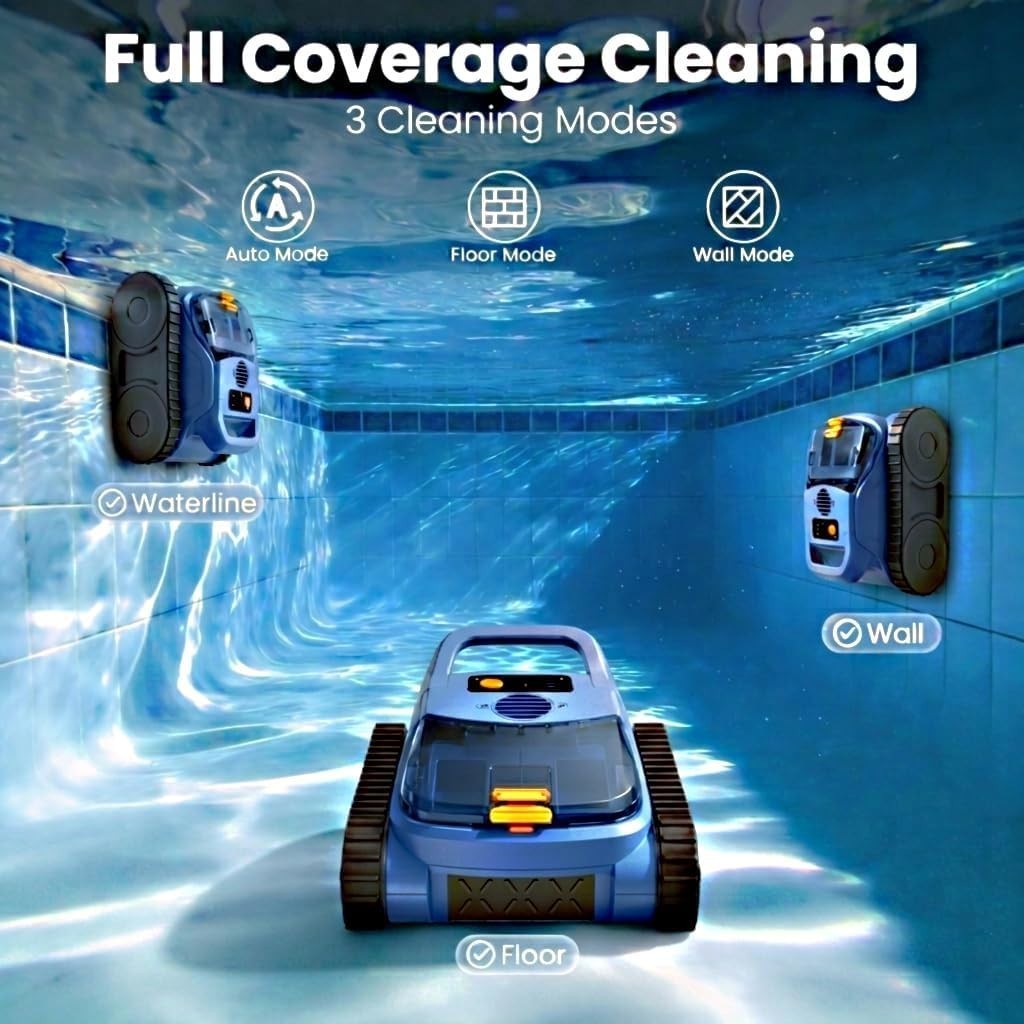 Seauto SAT20pro Pool Vacuum 180 Mins Running Up to 2000 Sq.ft.,Wall-Climbing