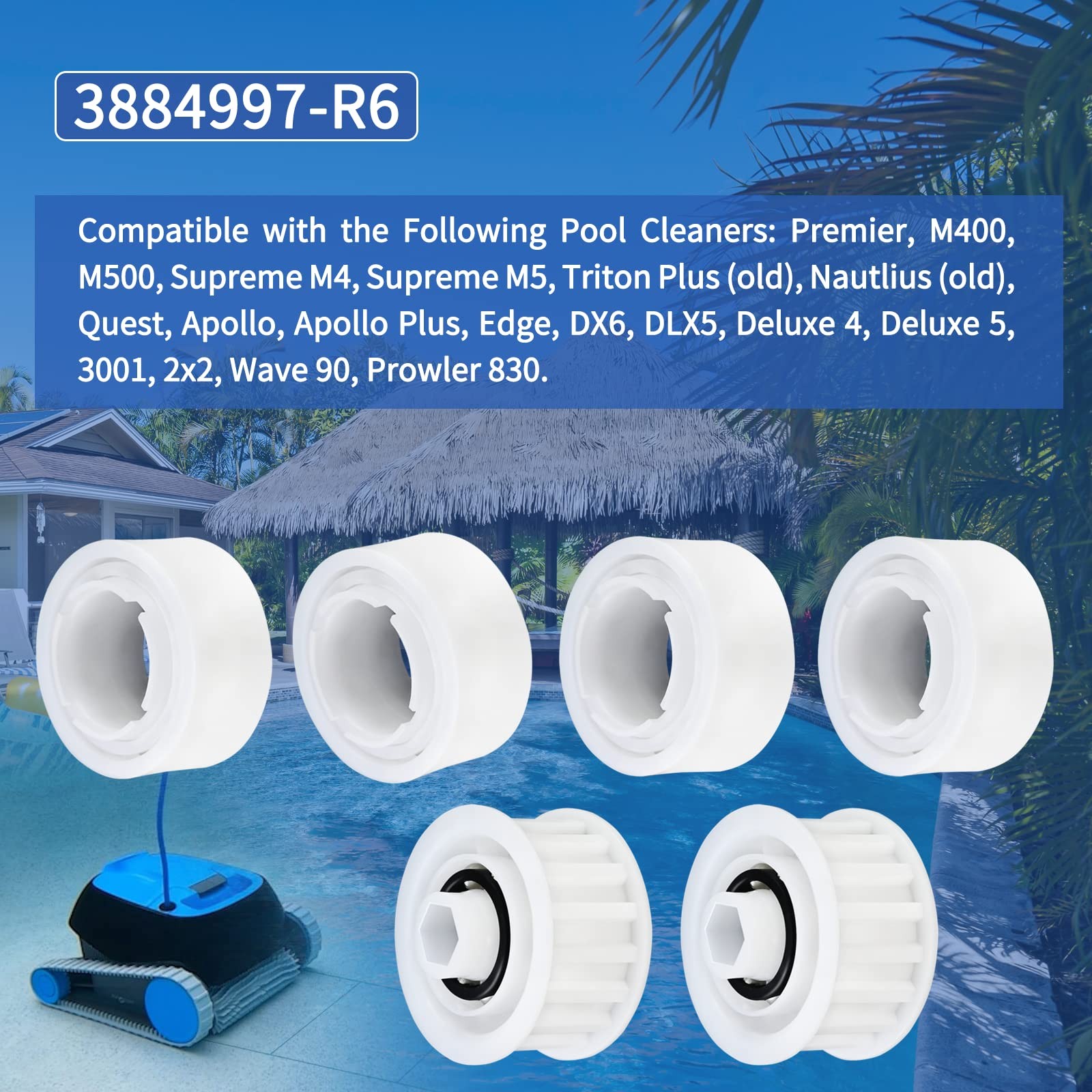 « 4Pack Guide Wheels & 2 Pulley Gears for Dolphin Nautilus Robotic Pool