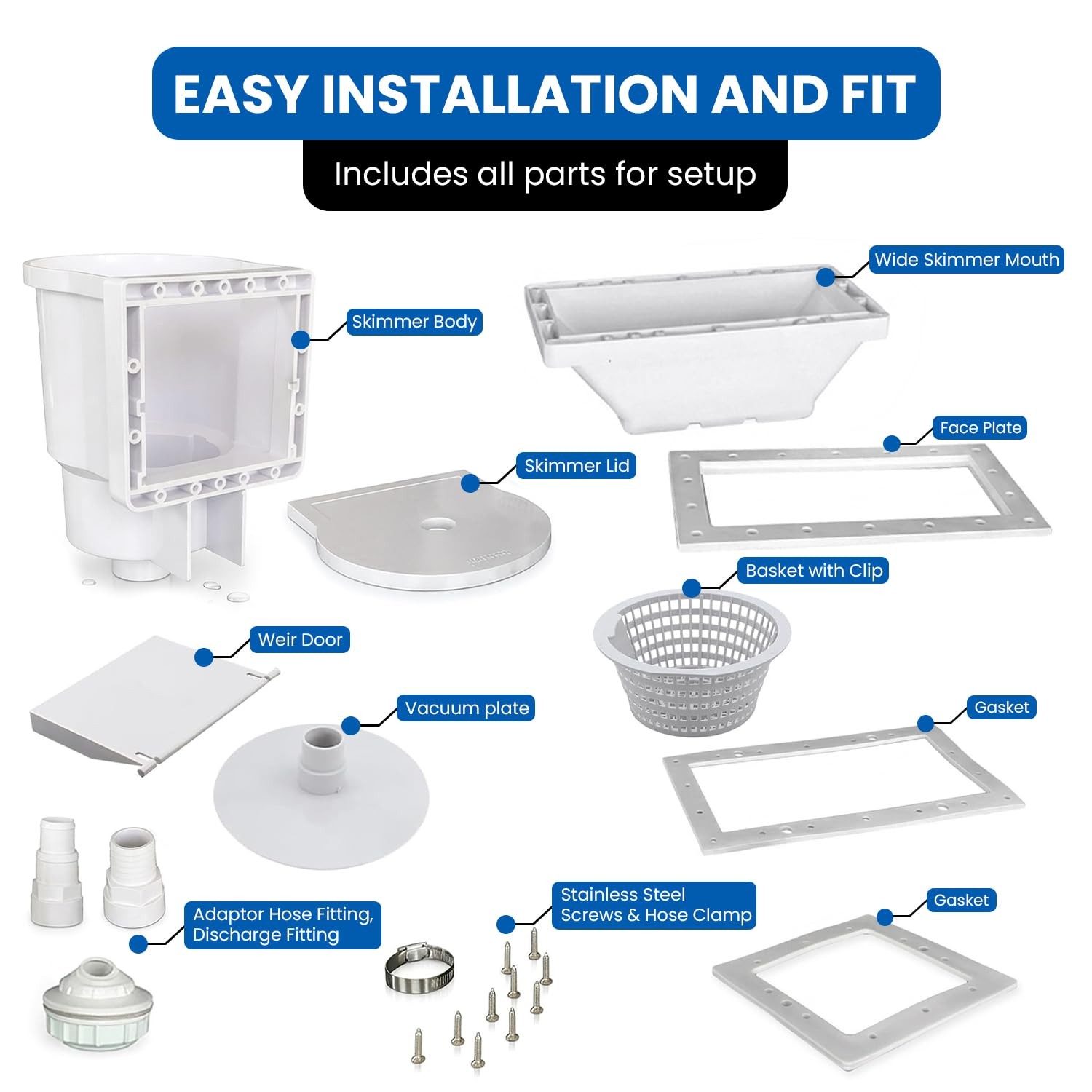 Above Ground Pool Skimmer Wide Mouth ABS Heavy Duty Thru Wall Kit USA