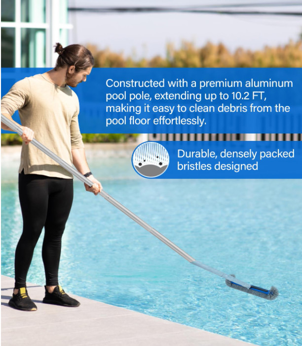 Kit 4 en 1 limpieza de piscina: red fina, cepillo, cabezal extra y asta 10 pies.