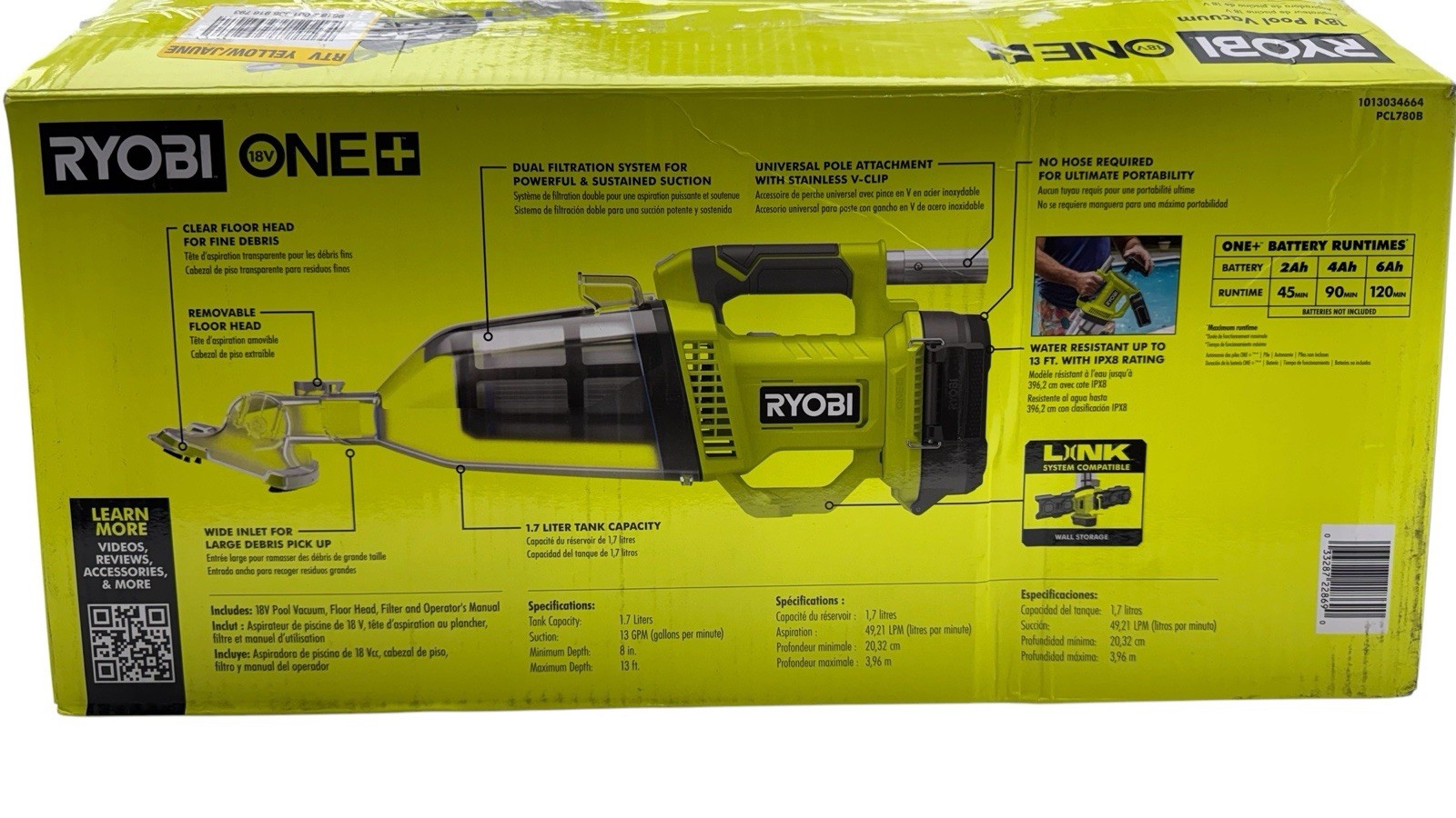 Ryobi ONE+ 18V Handheld Underwater Pool Vacuum PCL780B Used