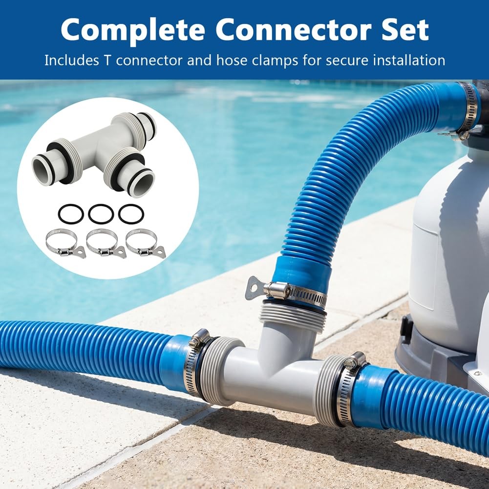 Qelirone Filter Pump Hose Connector, 1.5’to 1.5&prime; T Joint Pool Hoses Gray