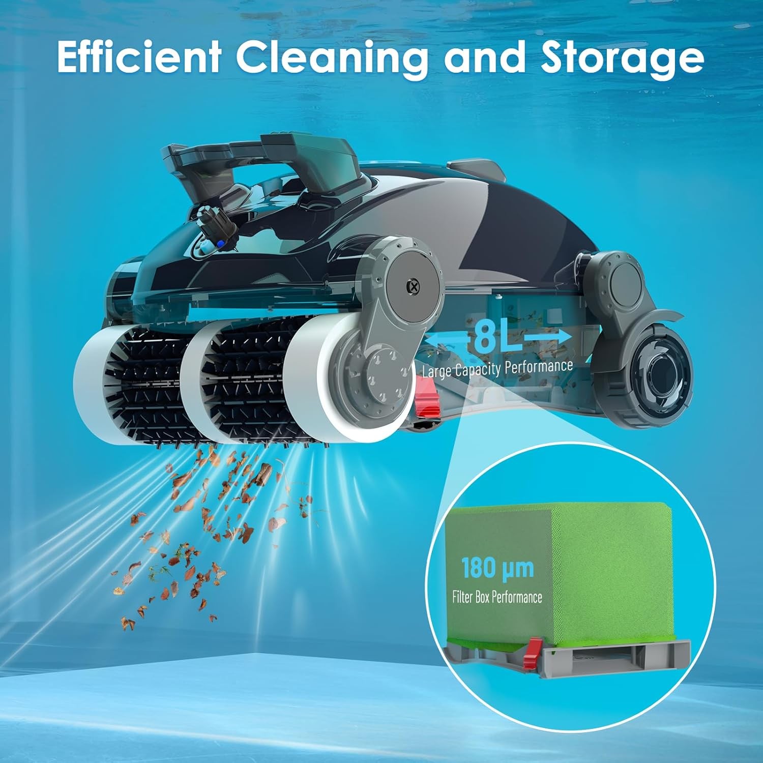 Cordless Robotic Pool Cleaner Wall Climbing Large Capacity