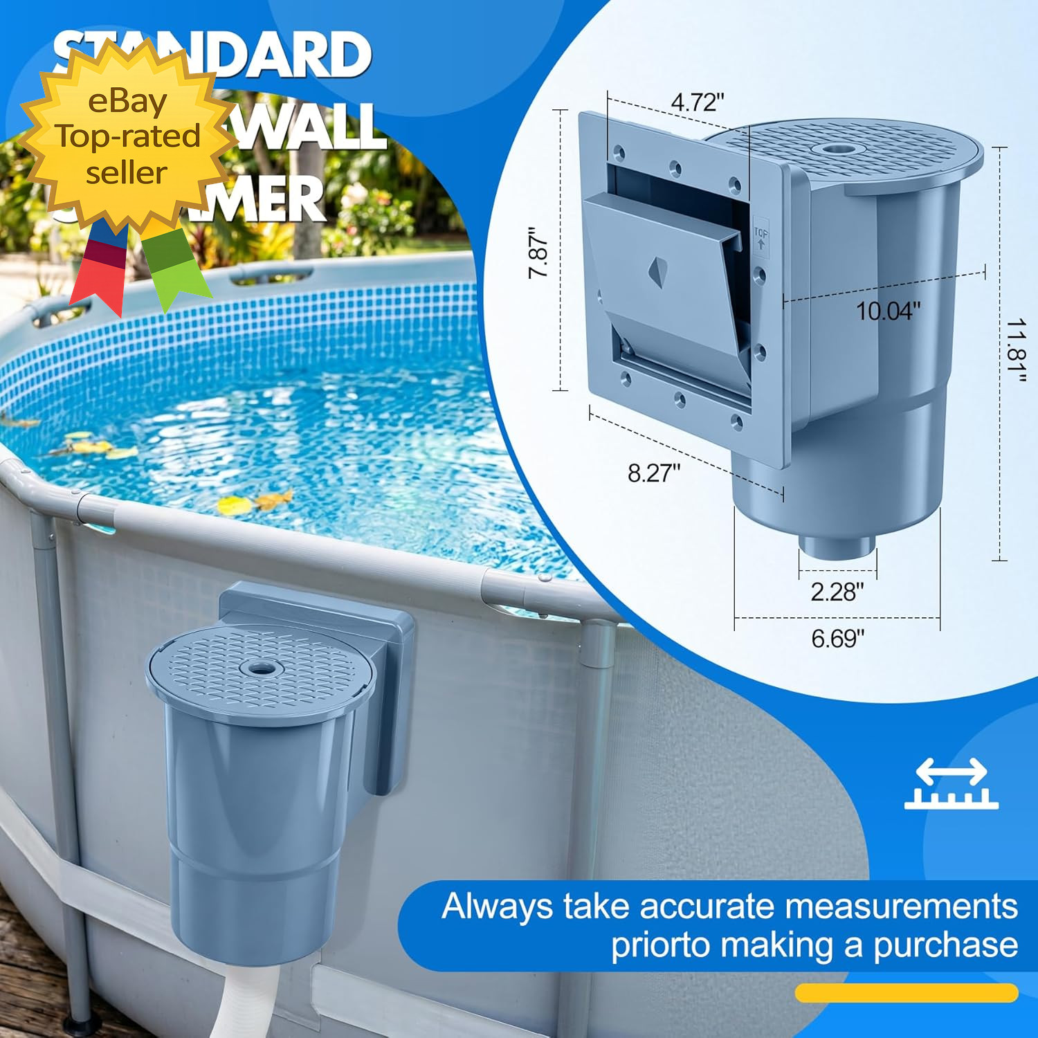 Above Ground Pool Wall Skimmer Kit Heavy Duty Mount Surface Skimmer