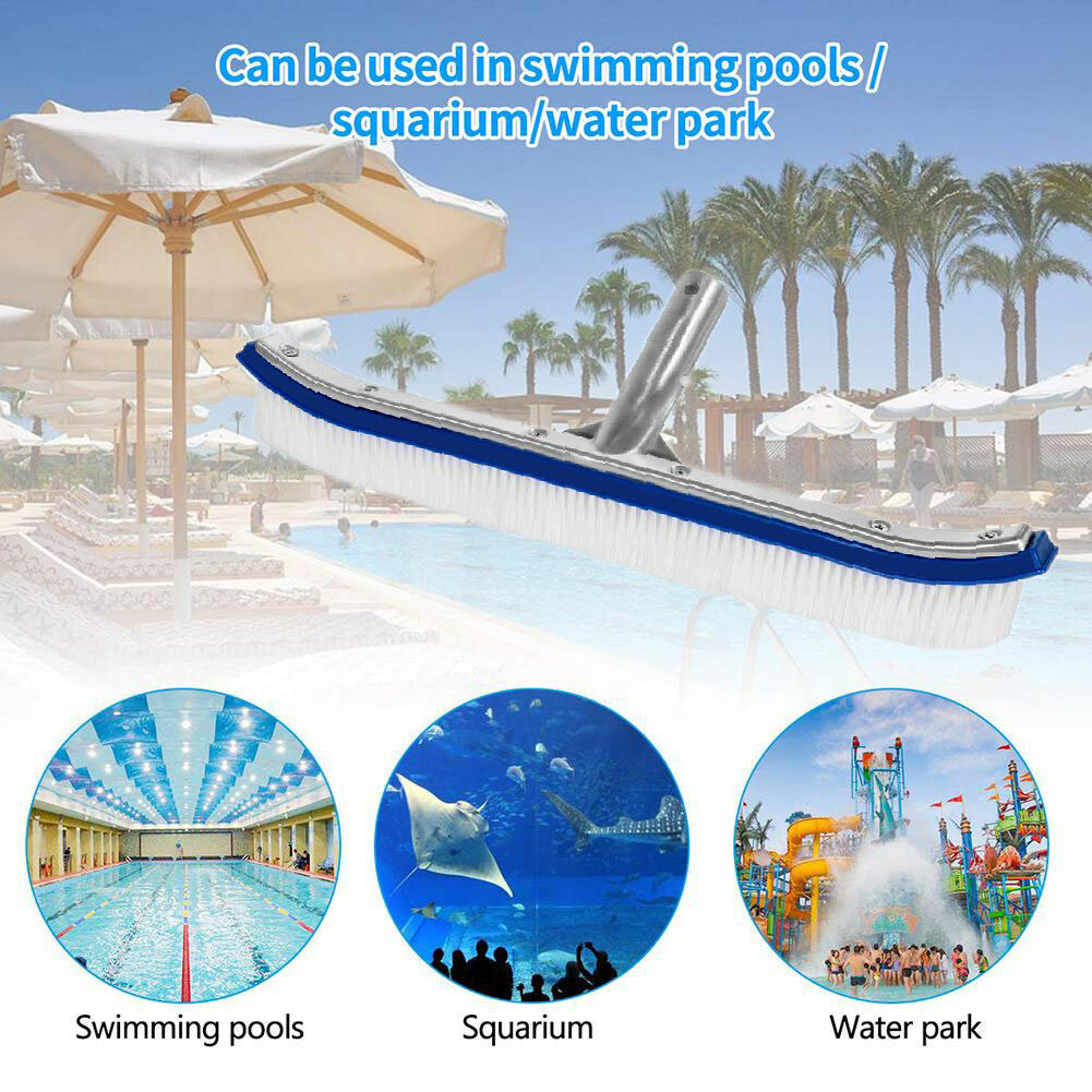 18&Prime; Curved Wall Floor Brush w/Aluminum Handle for In/Above Ground Swimming Pool