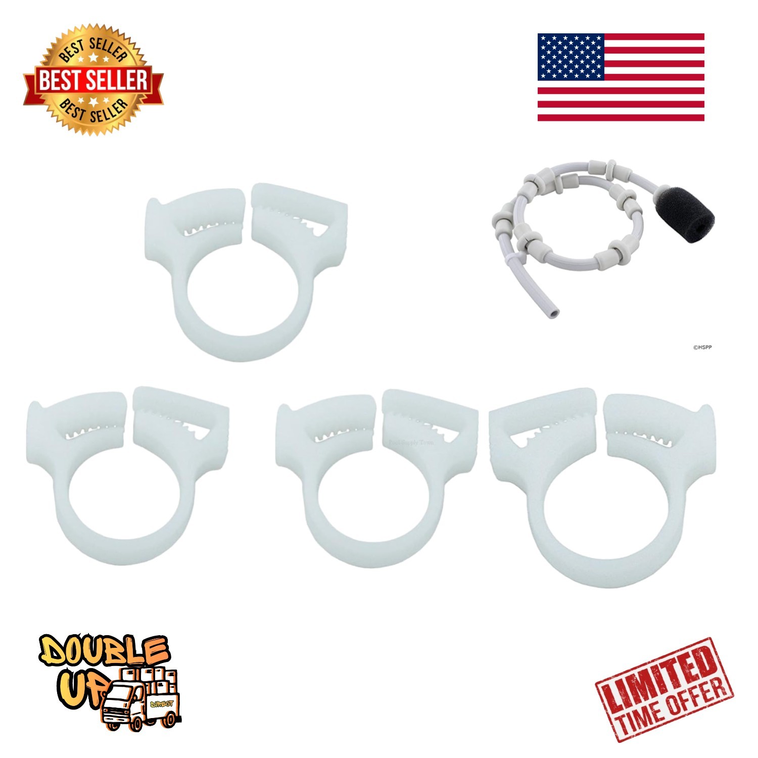 Classic White Replacement Clamps B15 for Polaris Pool Cleaning Models, 3 Pack