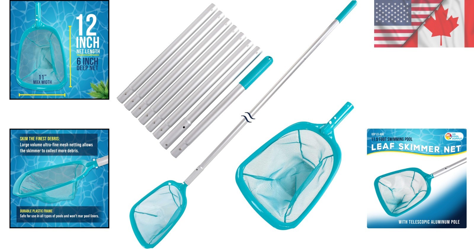 11.5 Foot Telescopic Pool Leaf Skimmer Net with Ultra Fine Mesh for Easy Cleanup