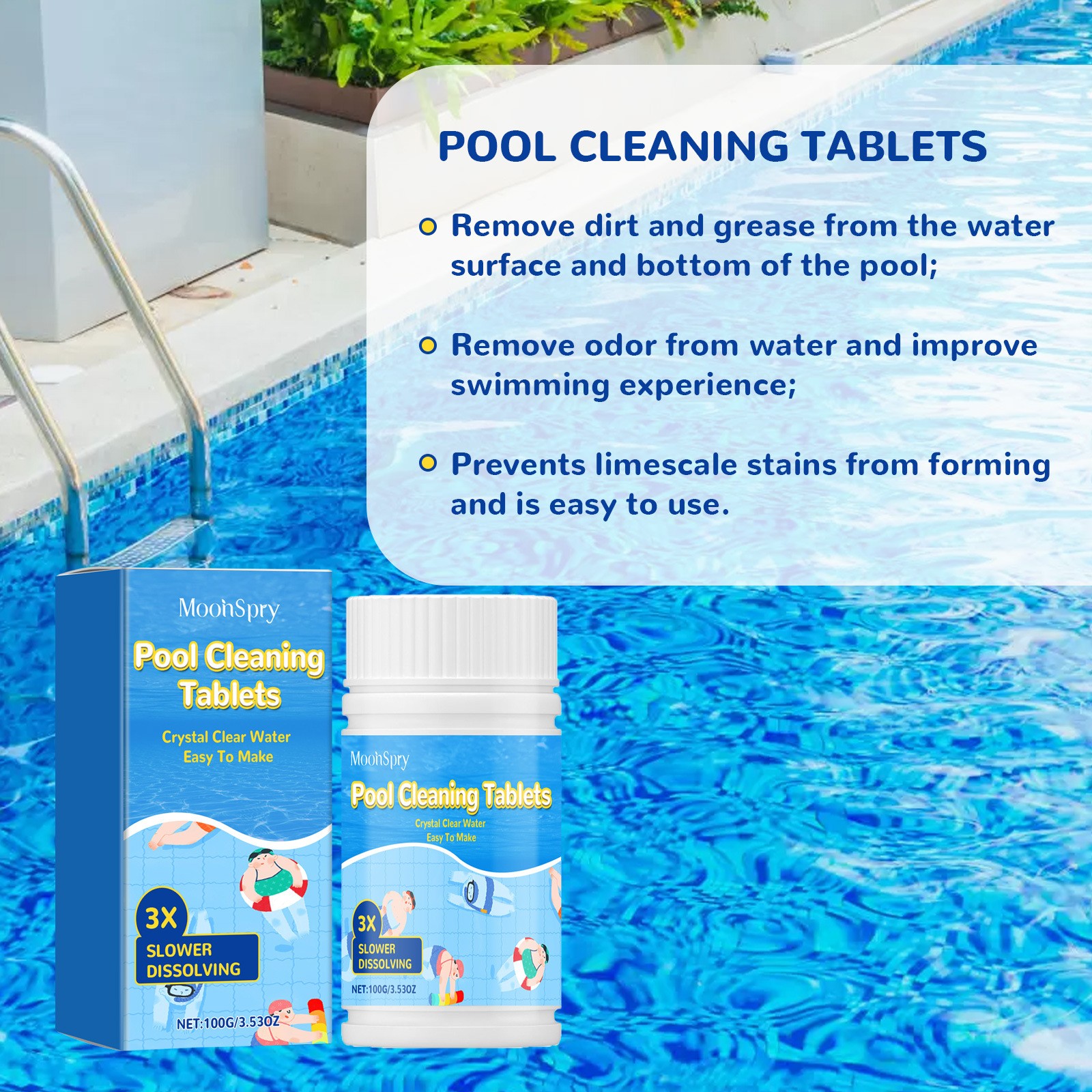 1~5x Multifunction Pool Cleaning Tablets for Crystal Clear Water, Clears Cloudy