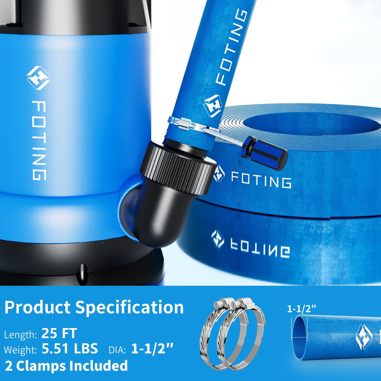 Foting 25Ft Pool Backwash Hose 1-1/2 In Heavy-Duty Discharge Hoses Pvc Pool