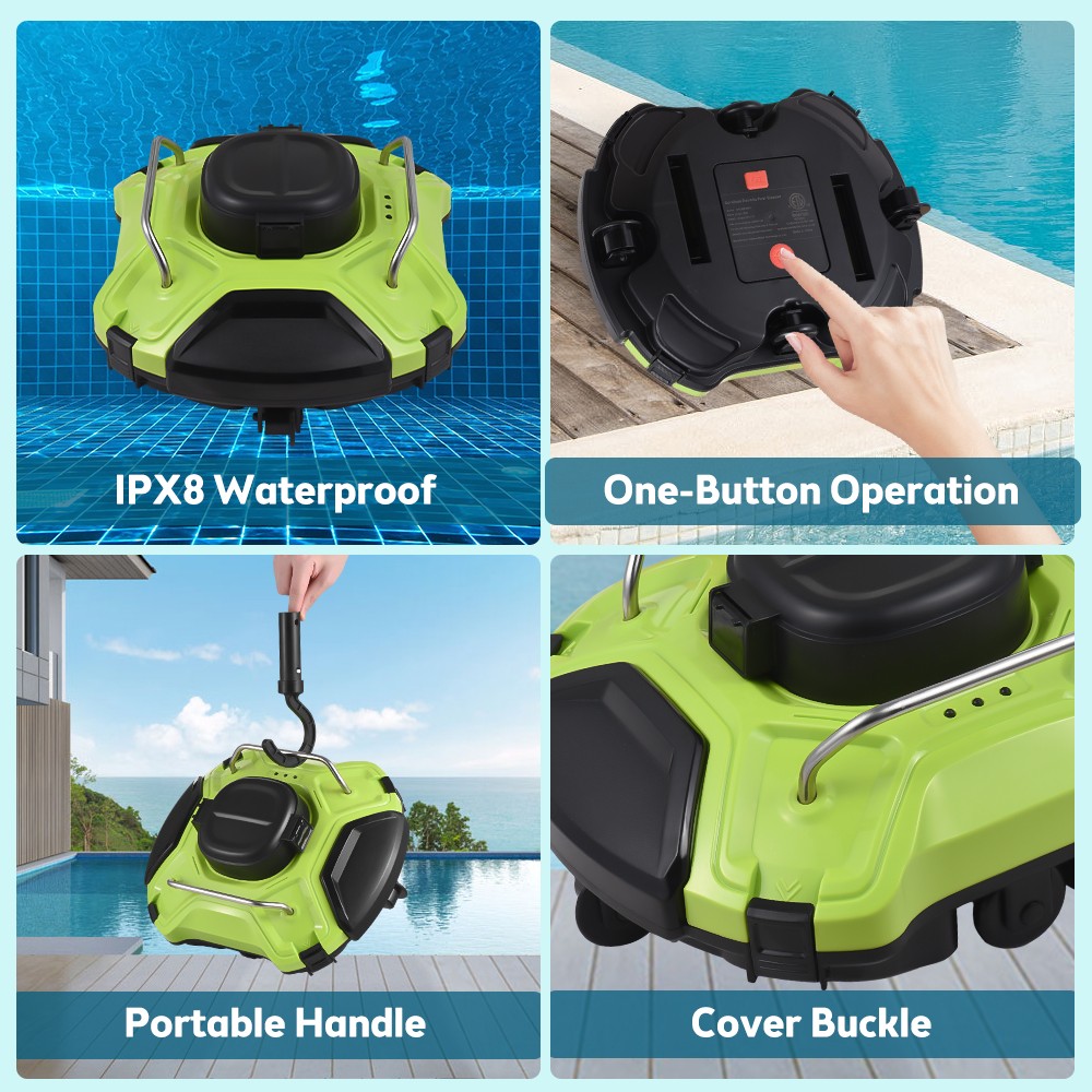 Cordless Robotic Pool Cleaner 30W IPX8 Waterproof Dual-Drive Motors Automat JFXT