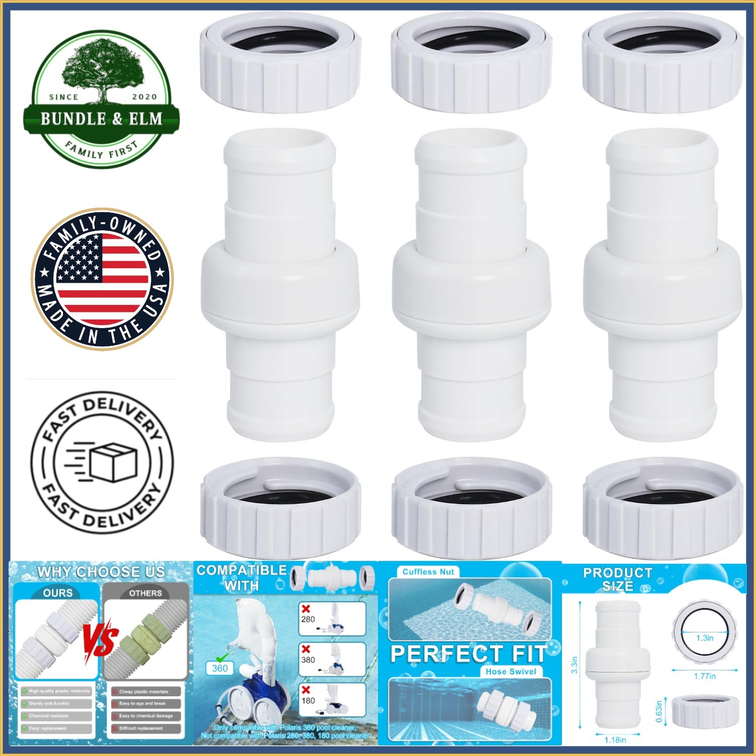 Replacement Hose Swivel and Nut Set for Polaris 360 Pool Cleaner Maintenance
