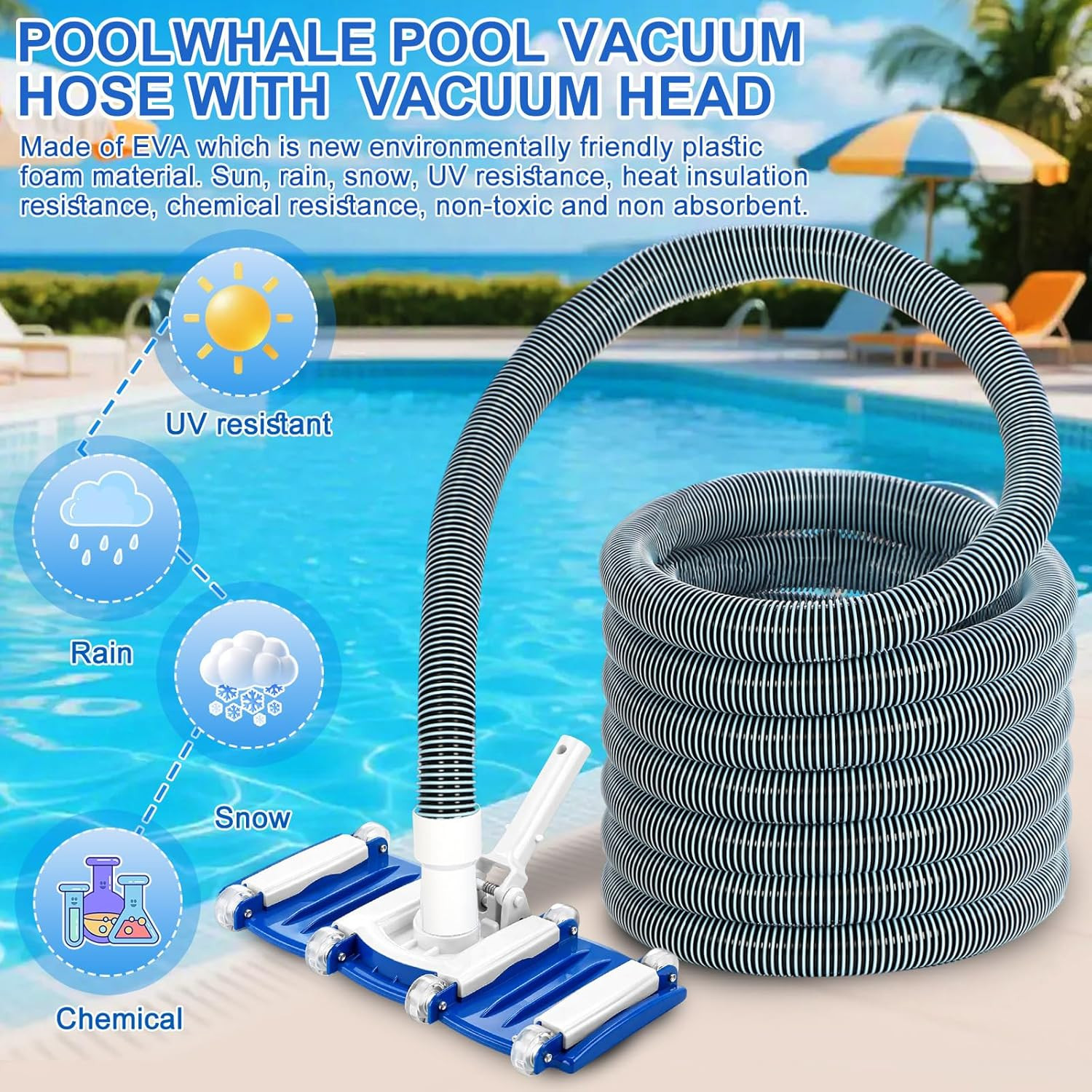 4 Pcs Swimming Pool Cleaning Kit Including Pool Vacuum Head with 1-1/2&Prime; X 30 Ft