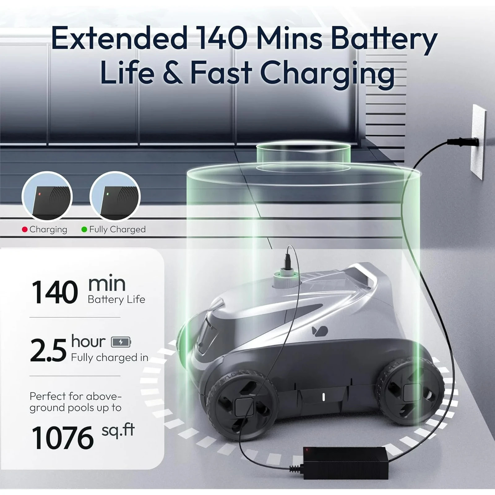 BuBlue Bubot 500P Cordless Robotic Pool Cleaner Pool Vacuum w/ Bluehole Suction