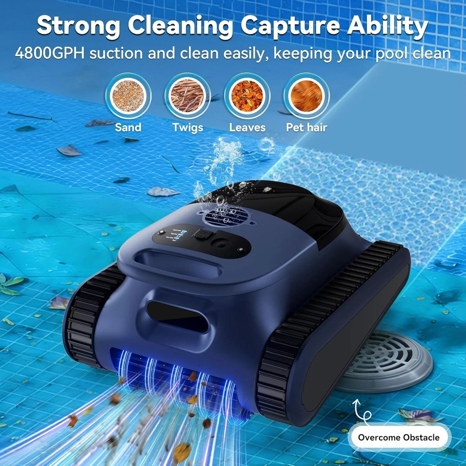 Seauto Cordless Robotic Pool Vacuum Wall- Waterline Scrubbing 180Min App Support