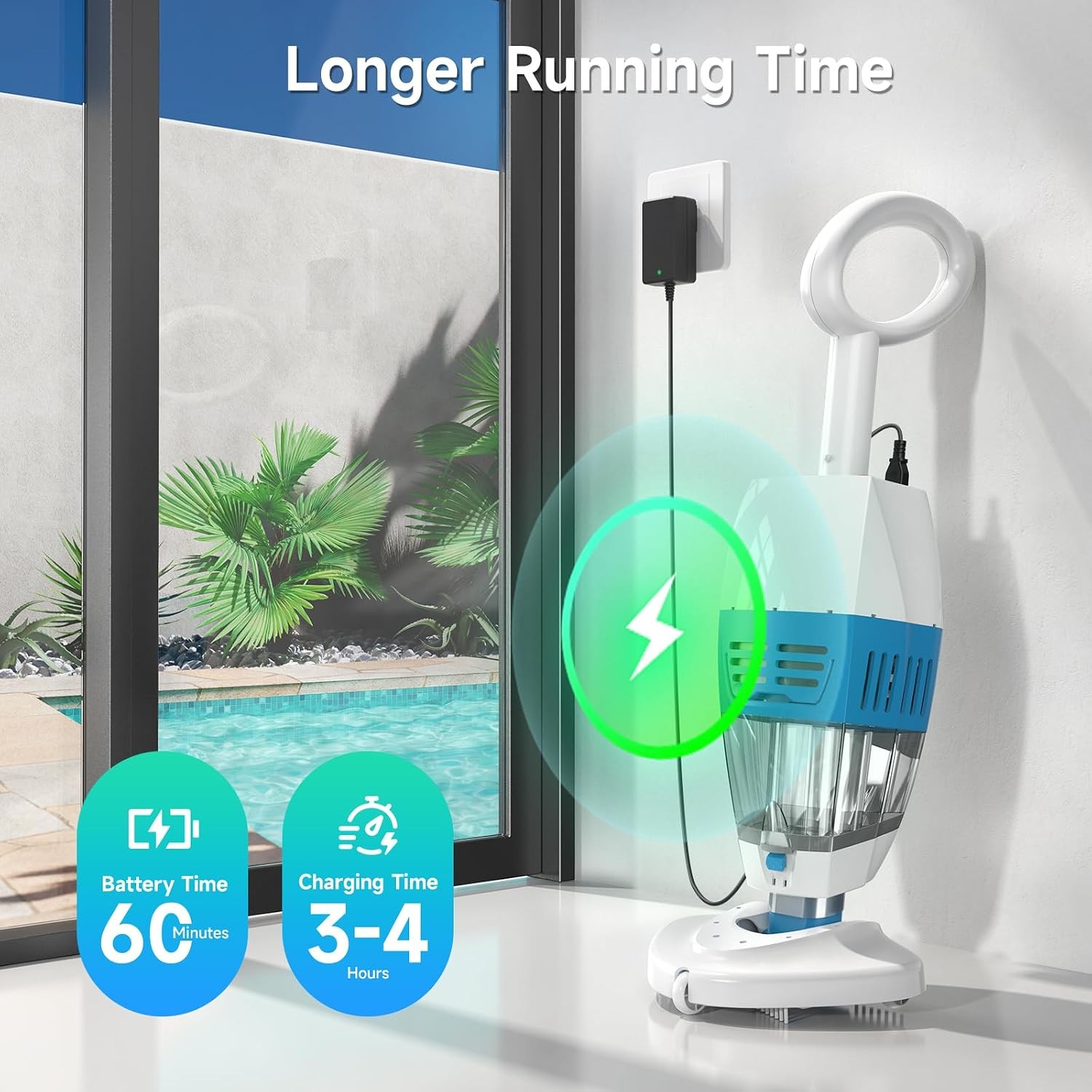 (New) Hyson 100P Handheld Pool Vacuum with Telescopic Alum Pole, Rechargeable Ha