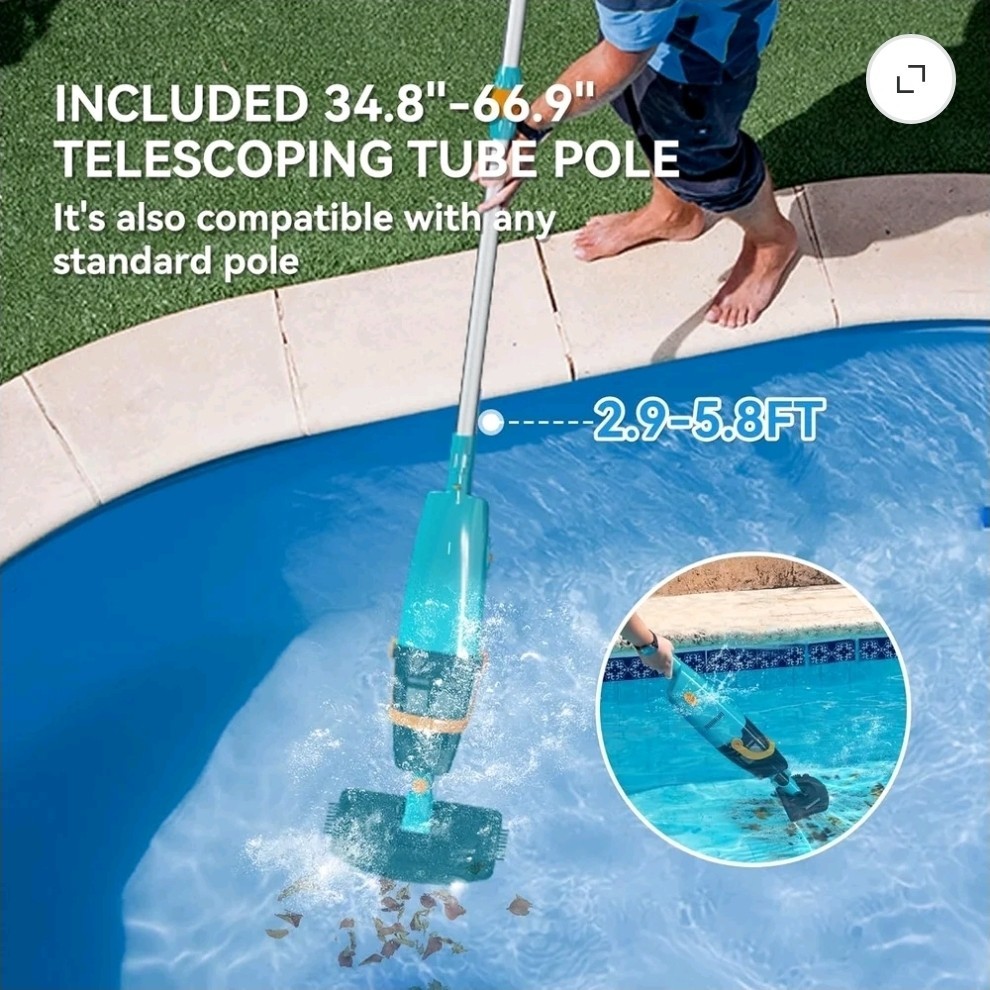 LVKE L2 Cordless Handheld Pool Vacuum Telescopic Pole 30W Strong Suction New
