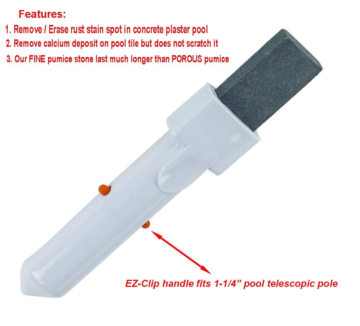 Pool Pumice Stone with EZ-Clip Handle to Reomve Erase Rust Stain Spot in…