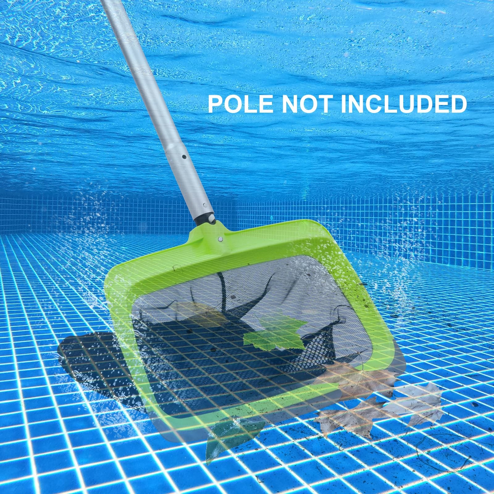 HeavyDuty Swimming Pool Leaf Skimmer Net with Rubber Lip & Deep Rake