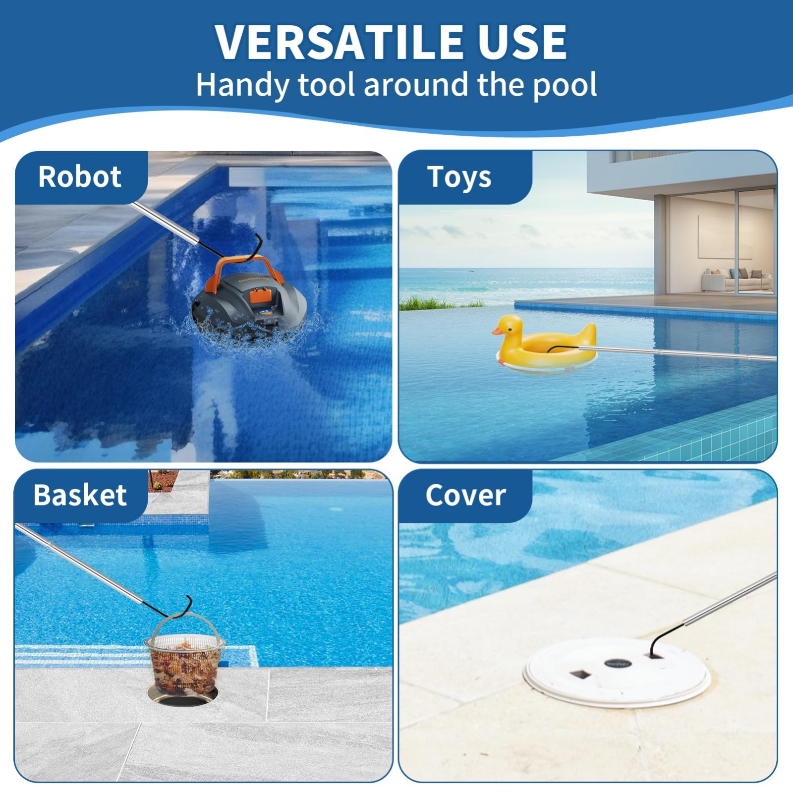 Adjustable 68&Prime; Pool Retrieval Hook & Aluminum Pole for Robotic Cleaners, Skimmer