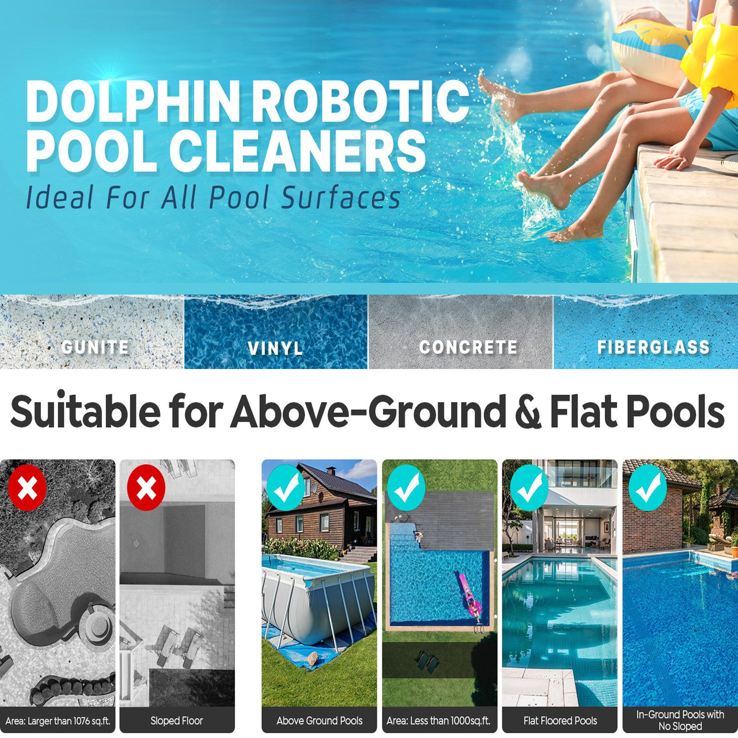 Automatic Pool Vacuum Robot with Wall & Waterline Cleaning for Inground Pools