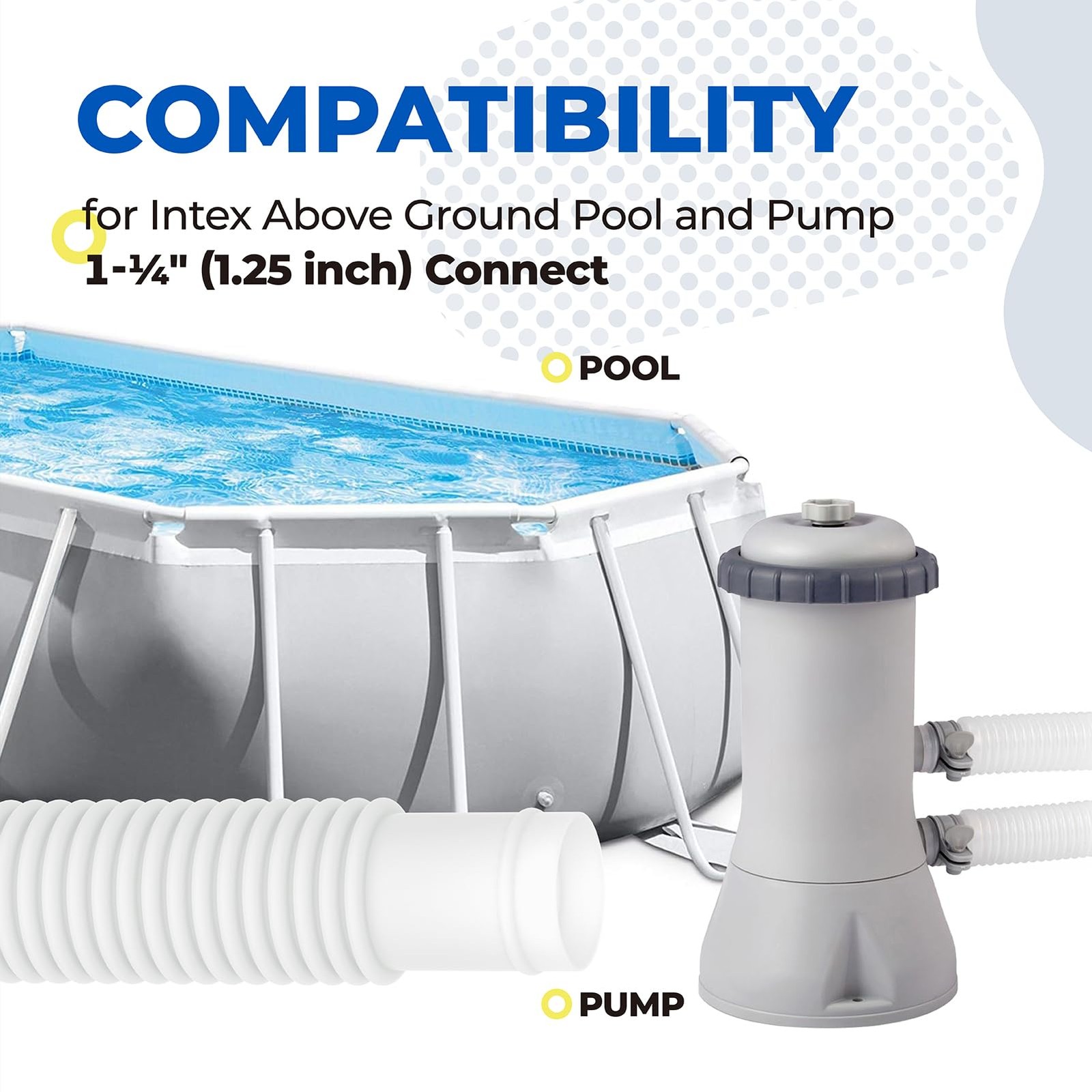 ANTOBLE 1.25 Inch 3ft Pool Hose for Intex, Swimming Pump White