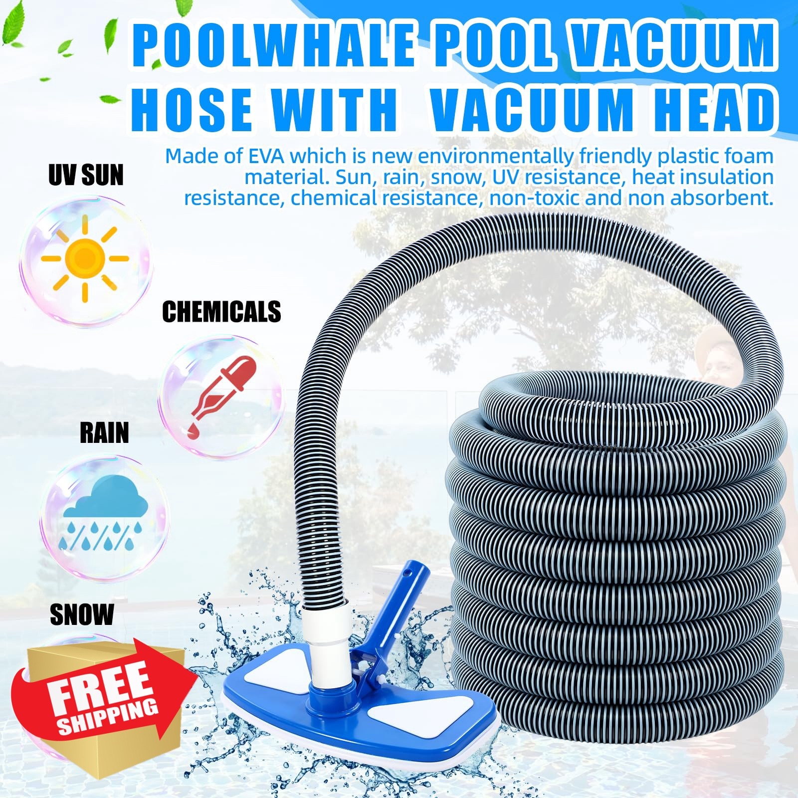 Innconee 11.8&Prime; Pool Vacuum Head Kit Hose Pole Net